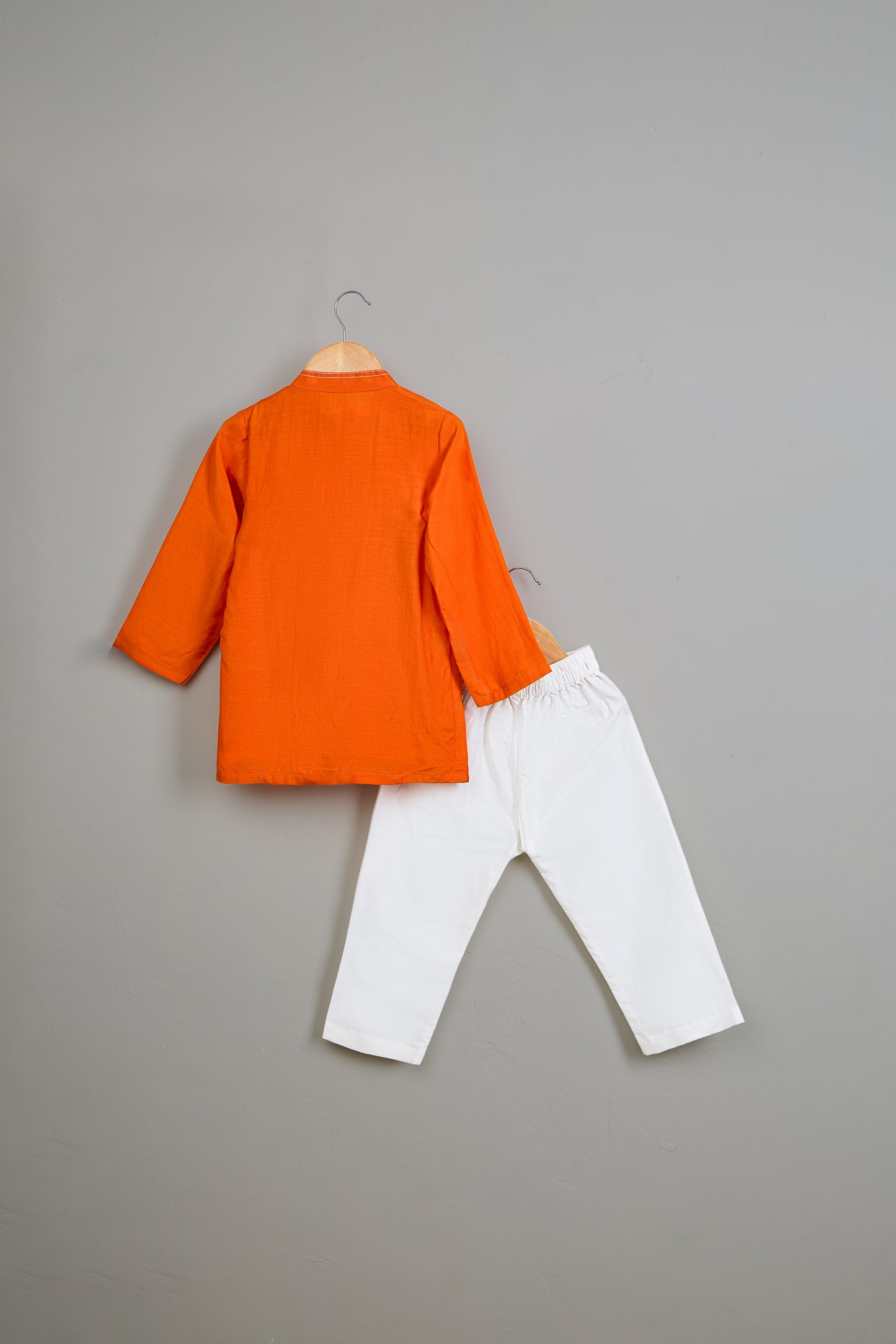Embroidered Flap Orange Kurta And Pyjama