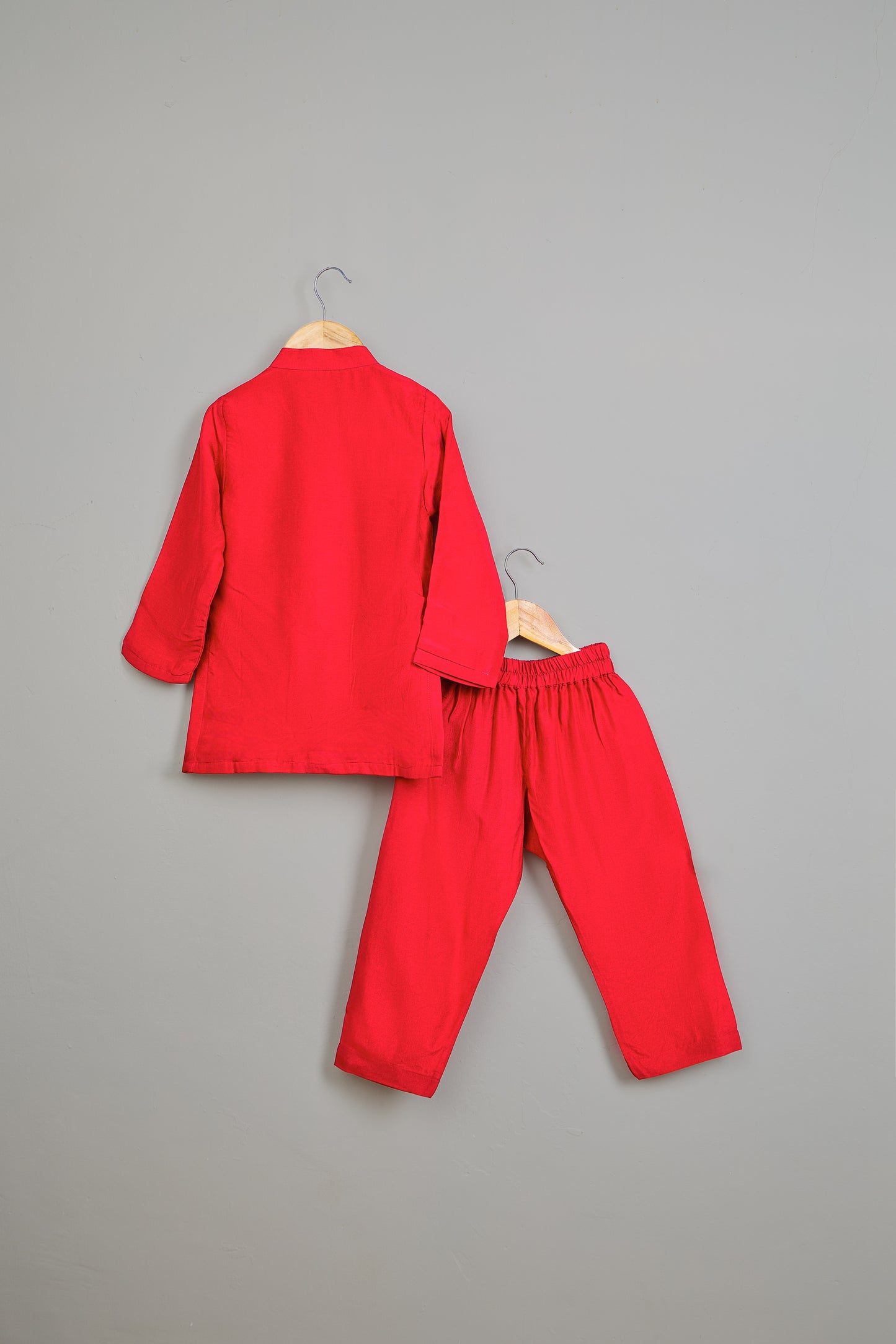 Red Embroidered And Pintuck Detailed Kurta With Pyjama