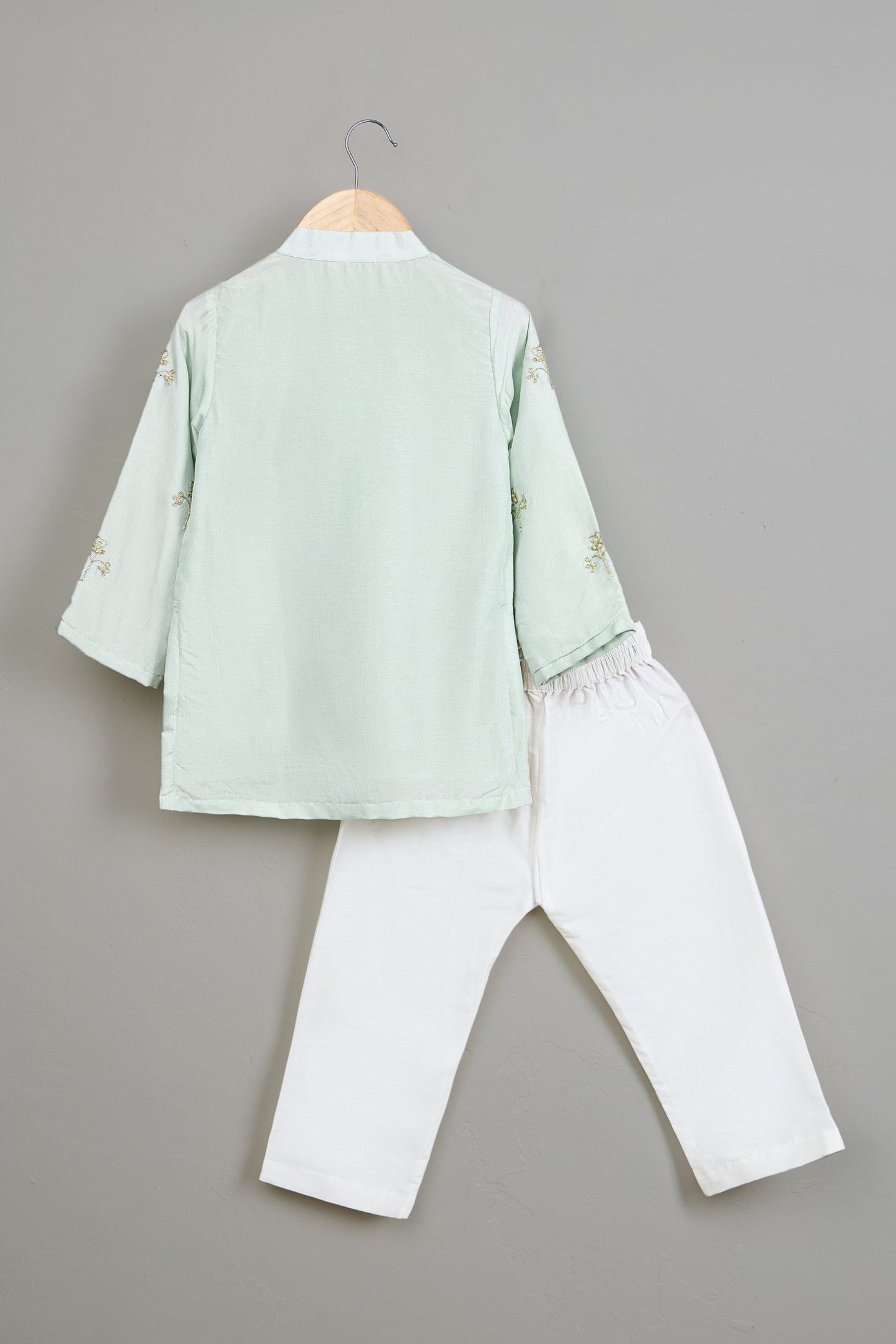 Blue Embroidered Silk Kurta And White Pyjama
