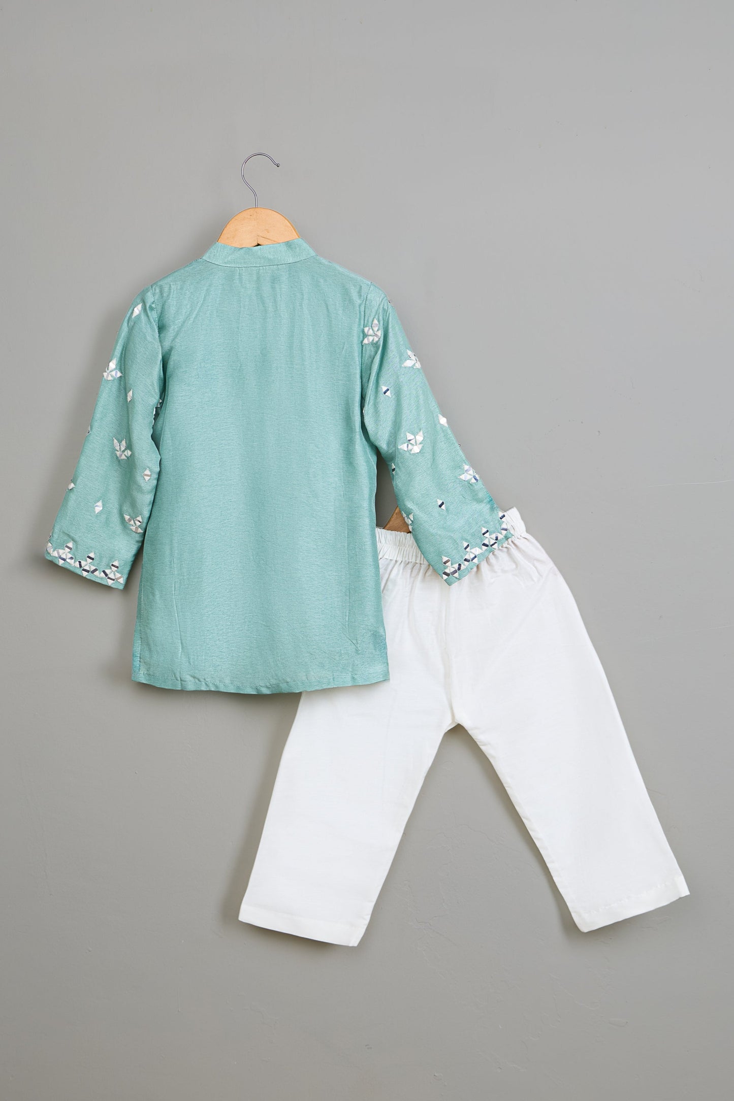 Faux Mirror Embroidered Blue Kurta With Pyjama