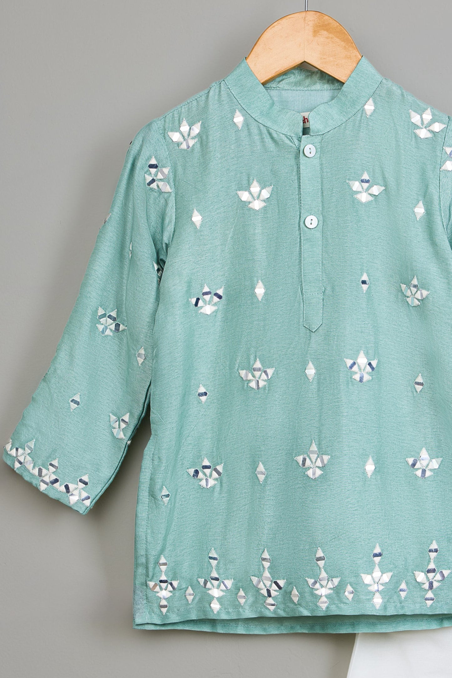 Faux Mirror Embroidered Blue Kurta With Pyjama