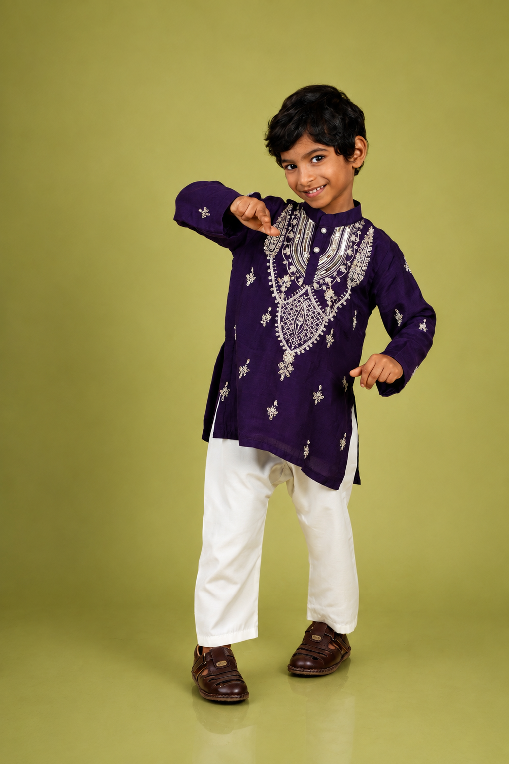 Deep Purple Moti and Dori Hand Embroidered Kurta Set