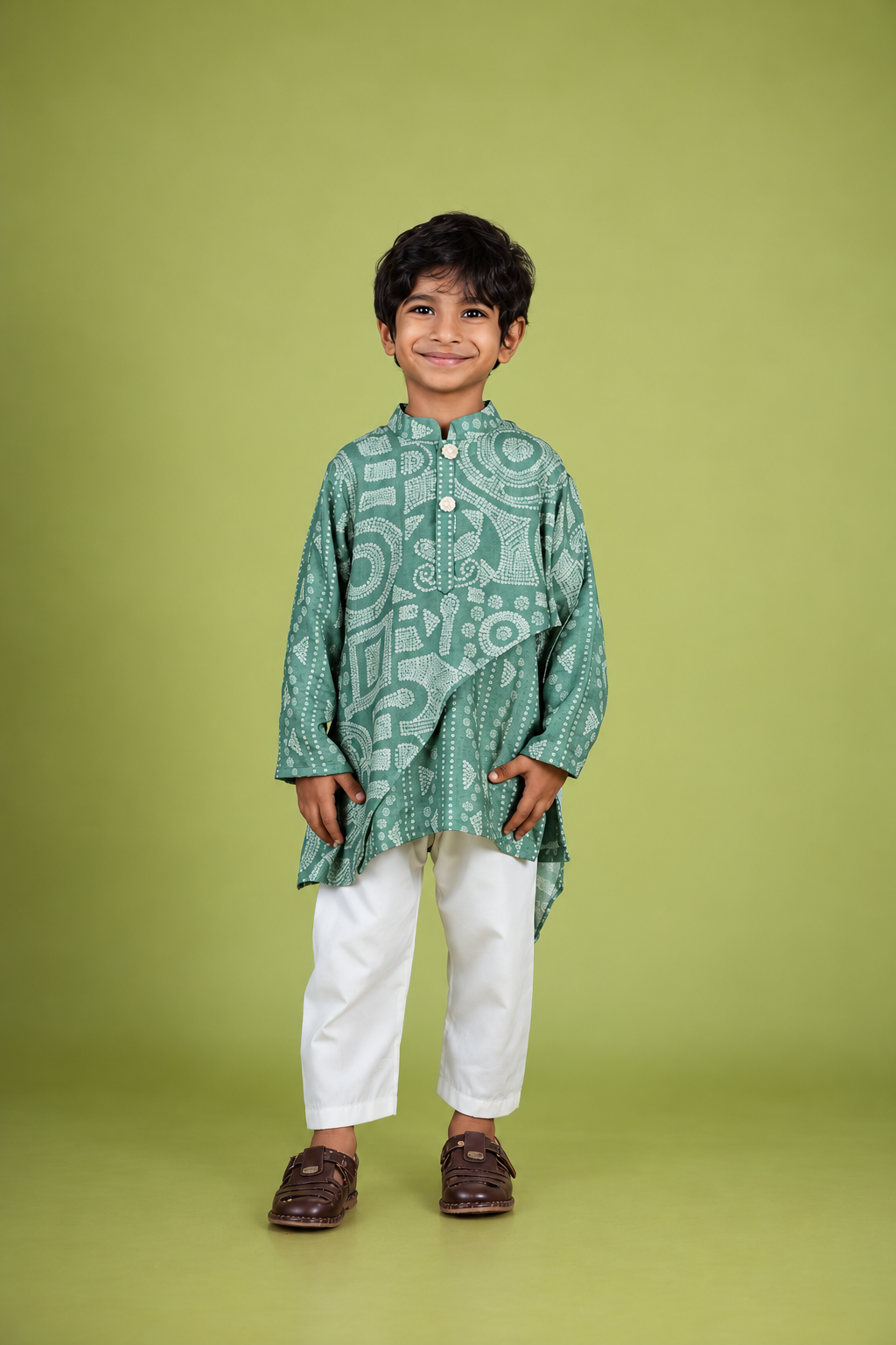 Sage Green Bandhani Print Kurta Set