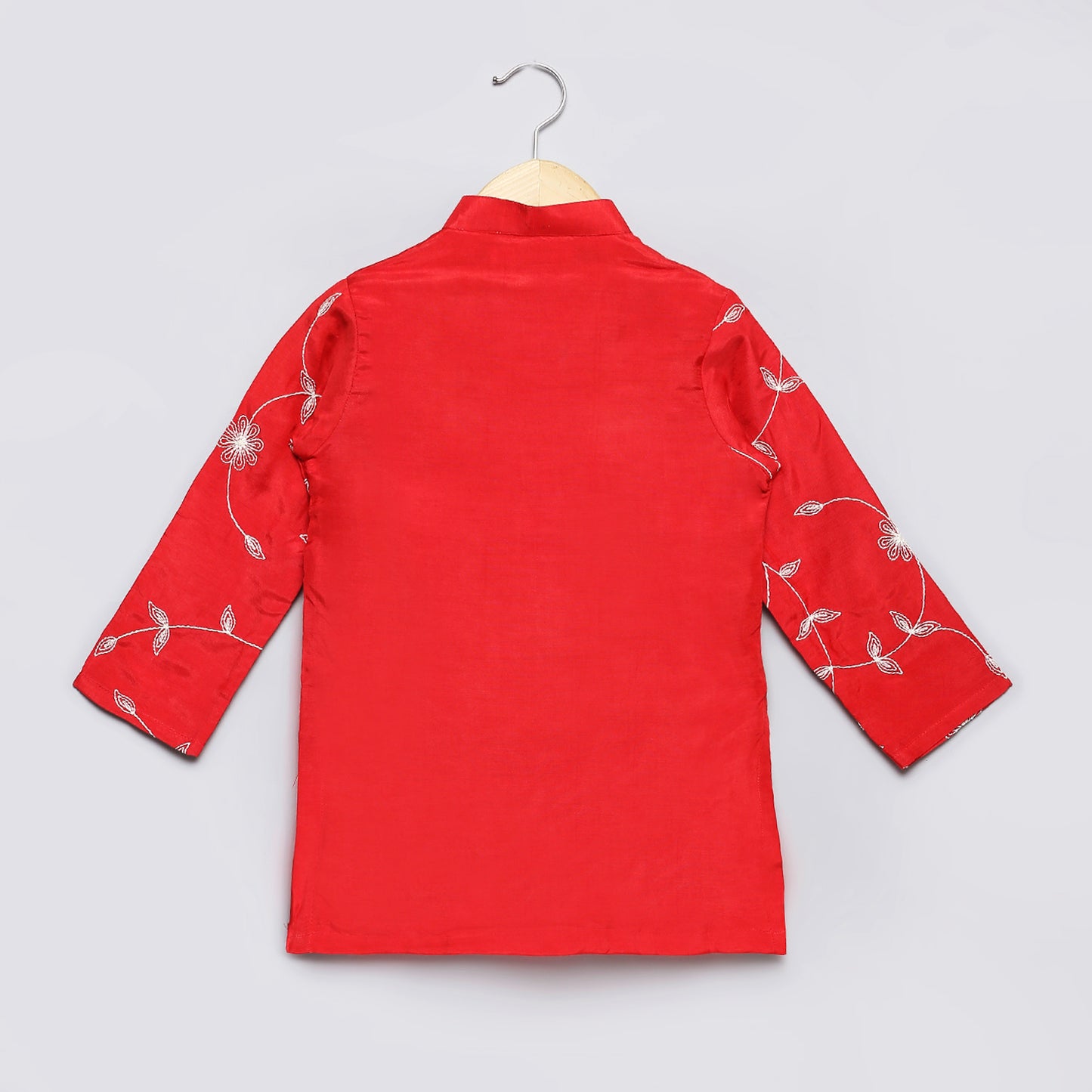 All over embroidered red kurta & pant set