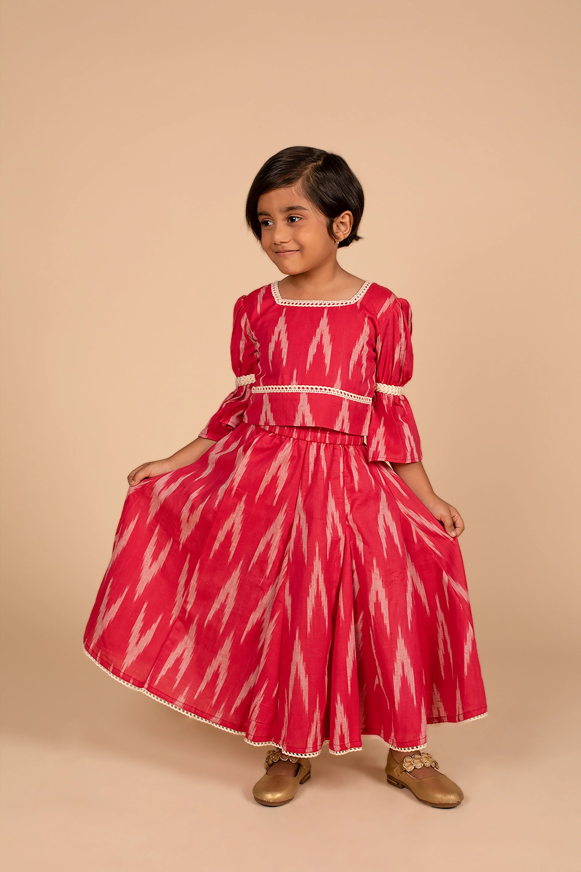 poochkie traditional red lehenga for kids