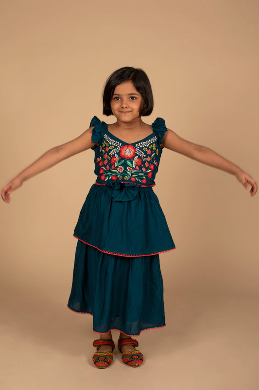 poochkie navy blue lehenga set for kids