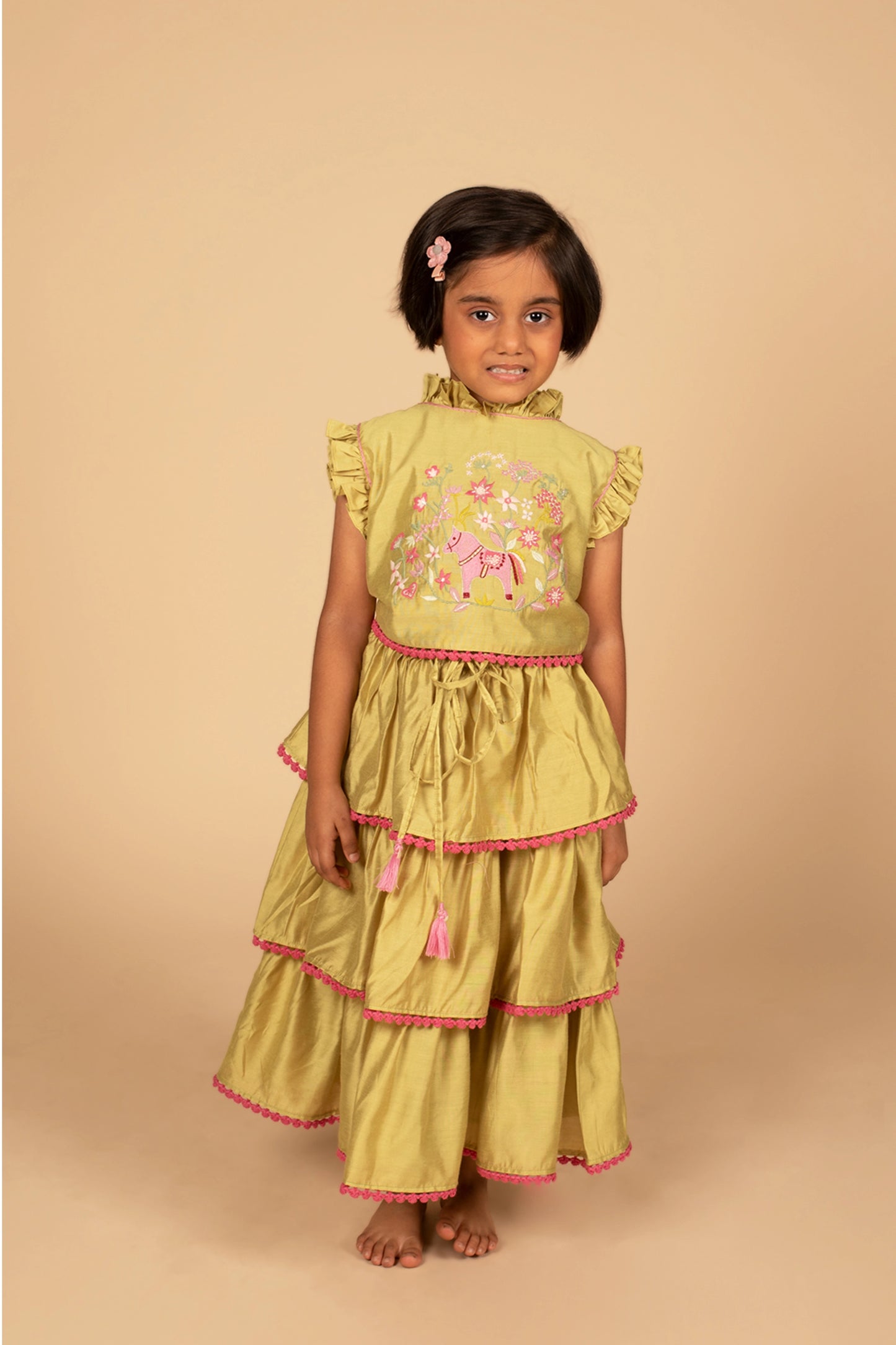pista colour lehenga set for kids