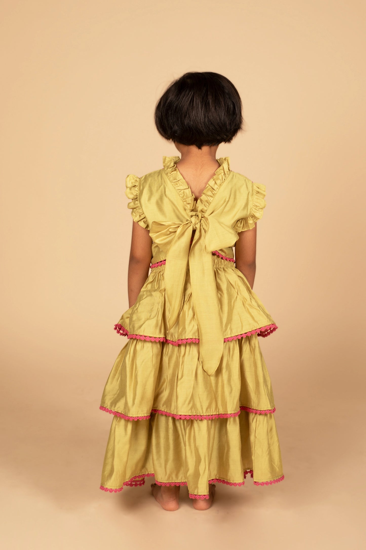 traditional pista colour lehenga set for kids
