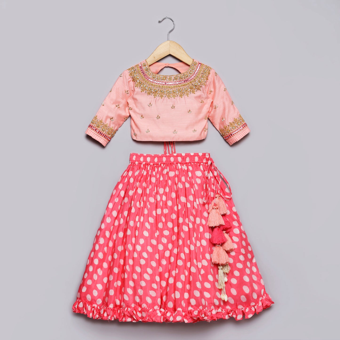 Dori & mirror work embroidered lehenga And printed choli set with enhanced tassels