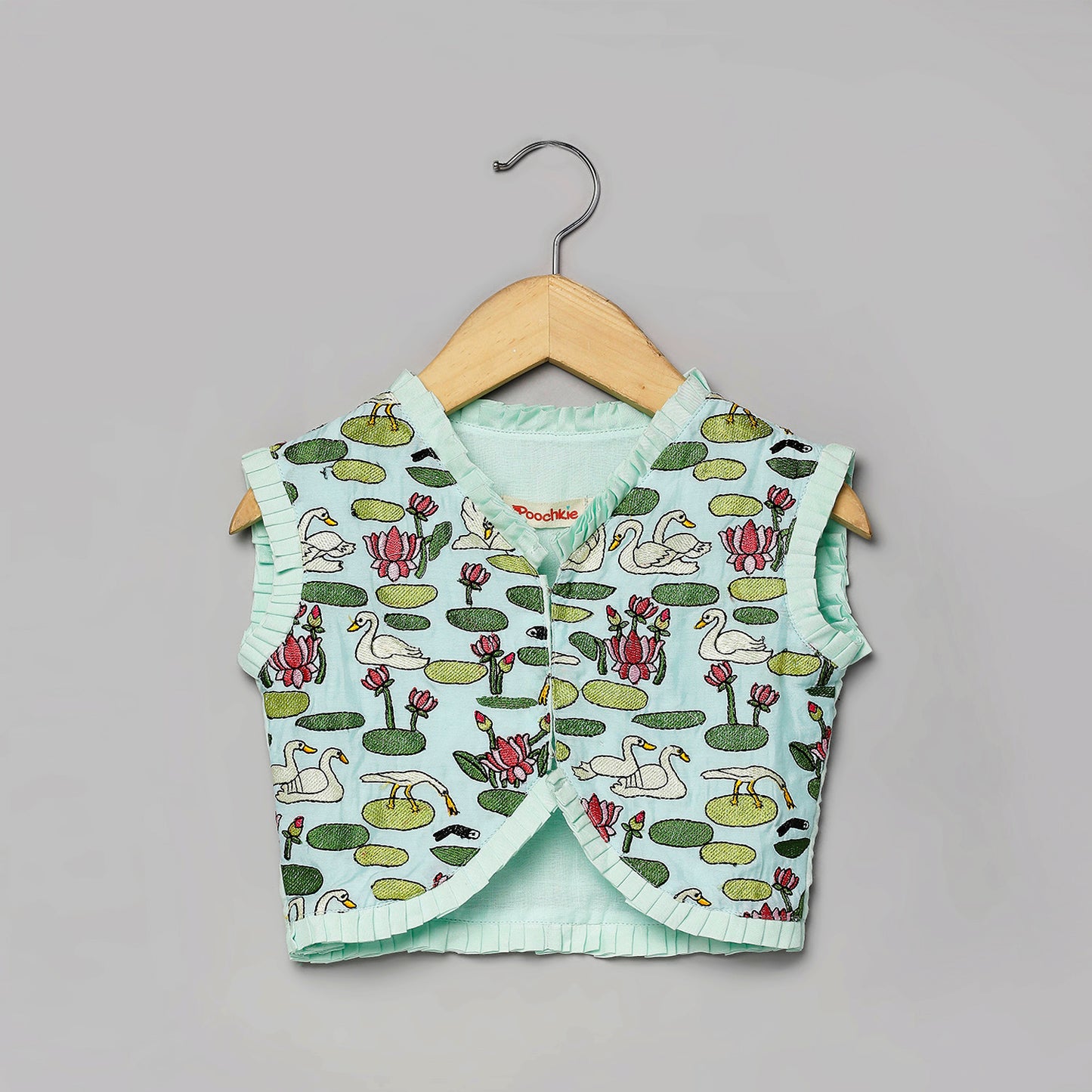 Embroidered blouse and faux mirror work lehenga set with pearl  enhanced tassels