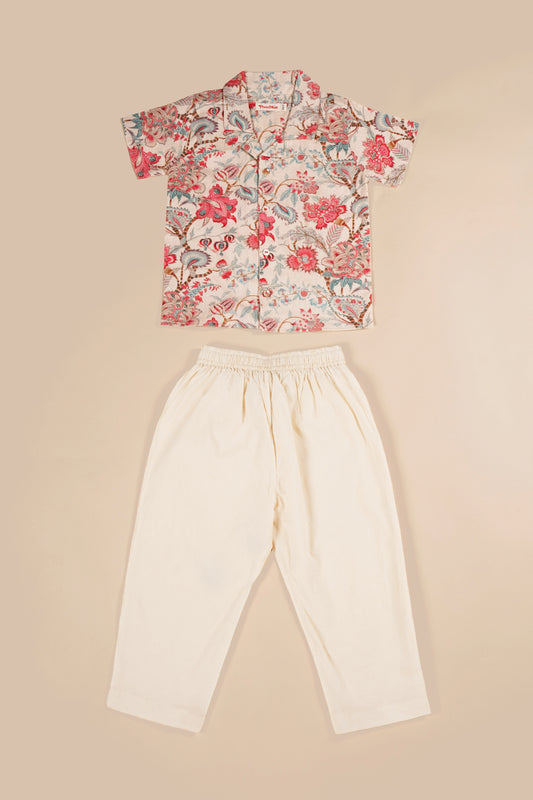 Poochkie pink floral top and white pant for kids 