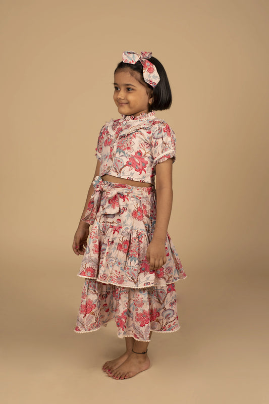 Poochkie  pink floral lehenga for kids 