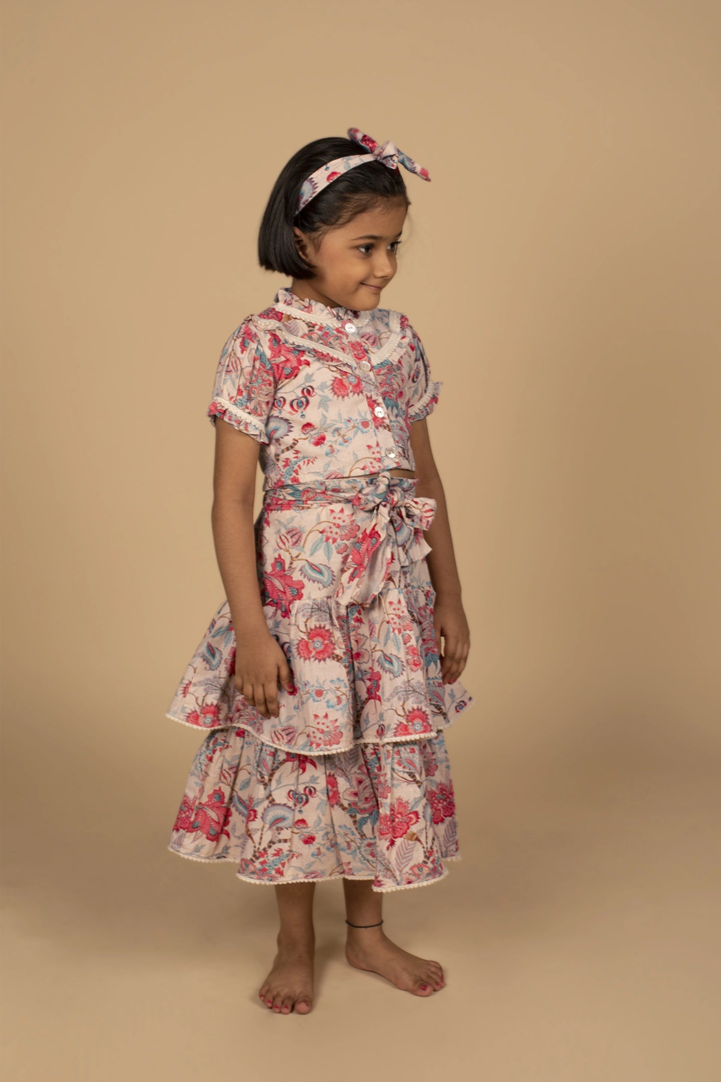 Poochkie  pink floral lehenga for kids 