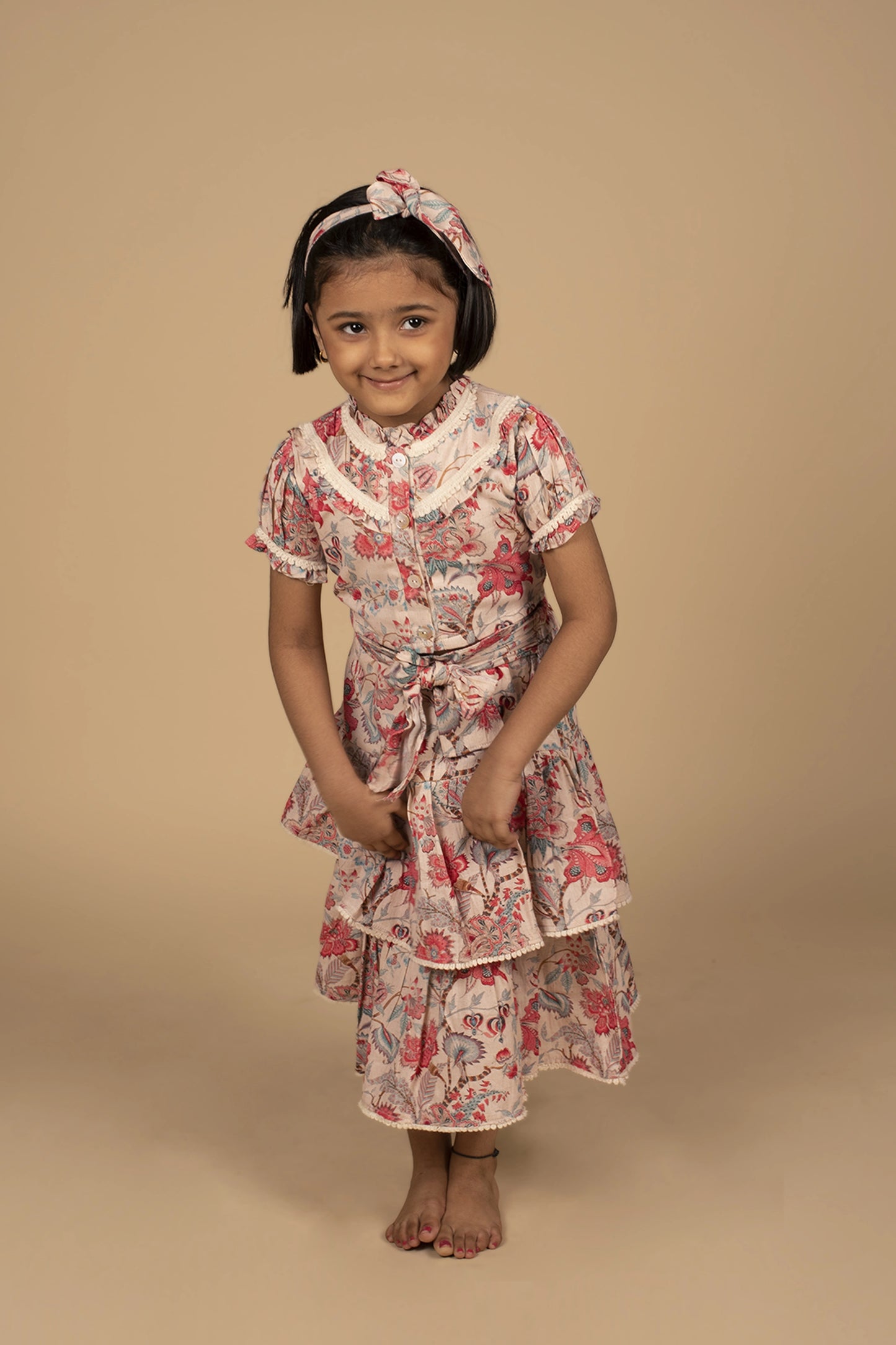 Poochkie  pink floral lehenga for kids 