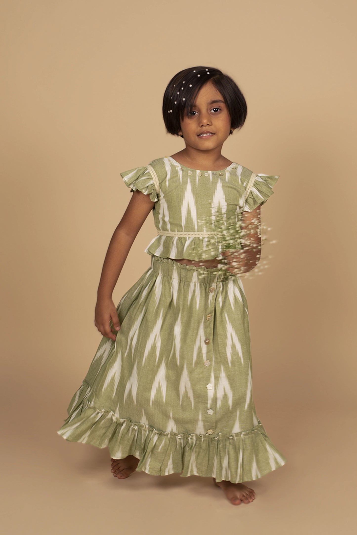 Poochkie traditional  pista colour lehenga  for kids