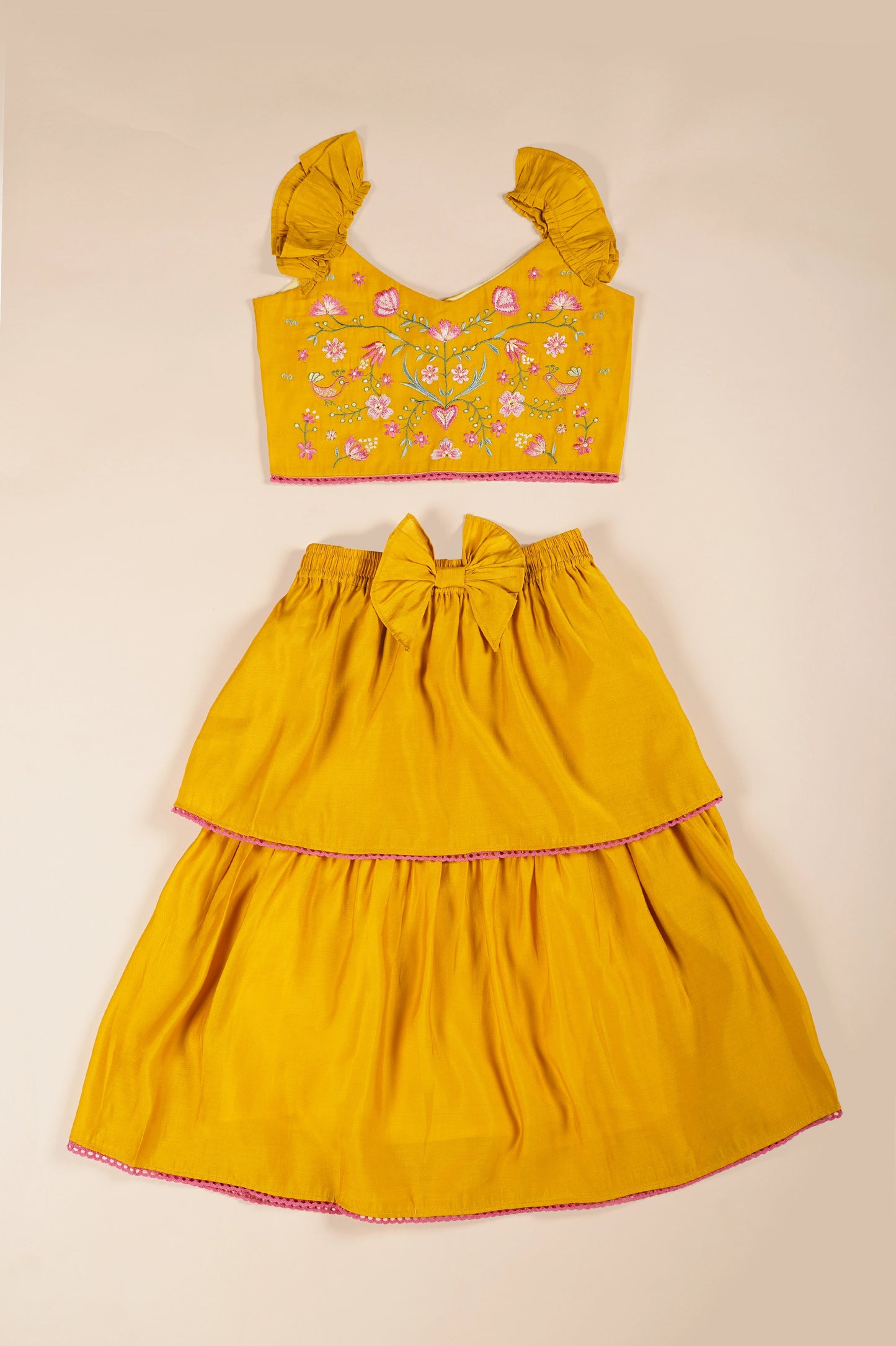 Poochkie musturd yellow lehenga for kids 