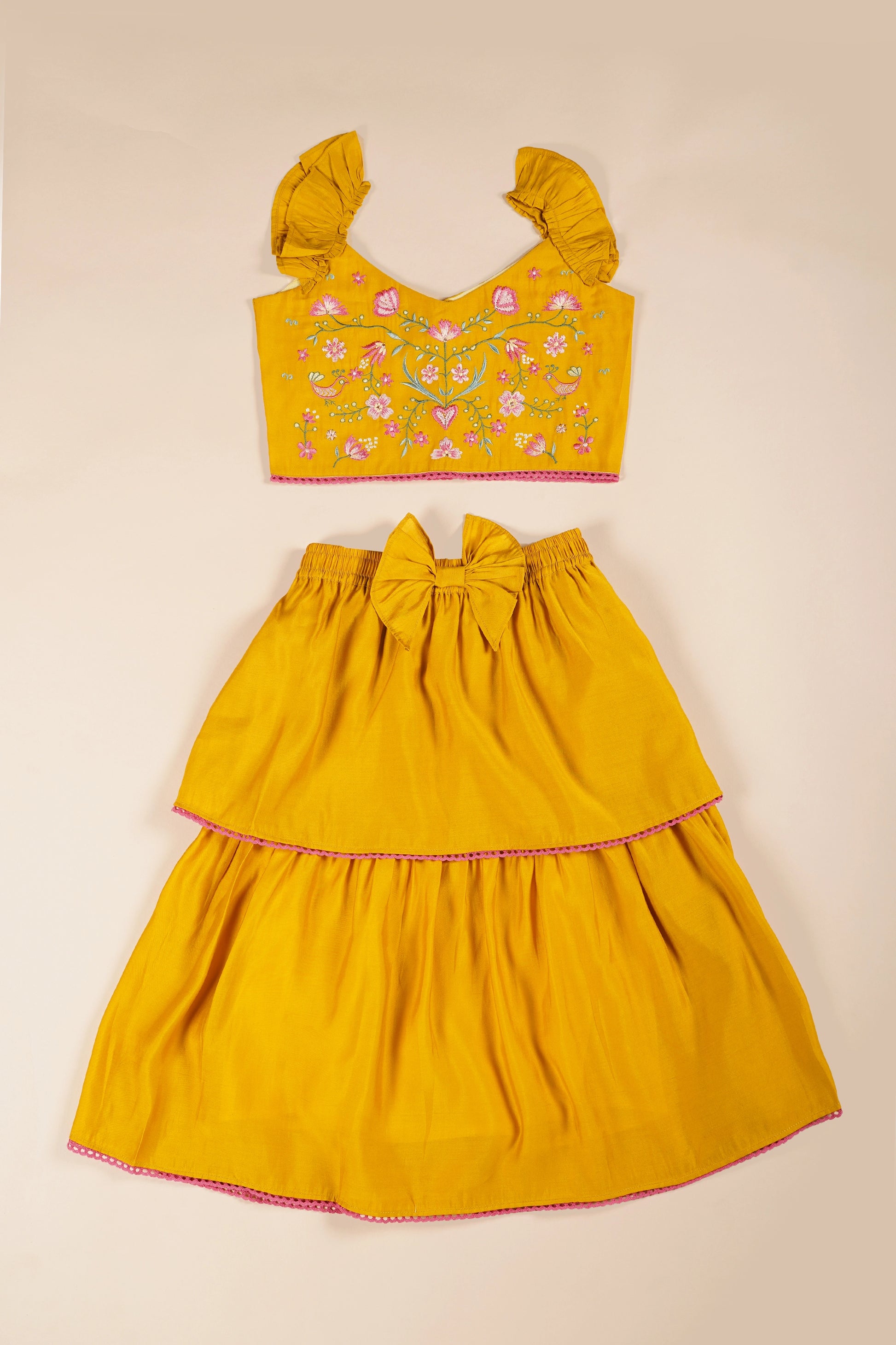 Poochkie musturd yellow lehenga for kids 