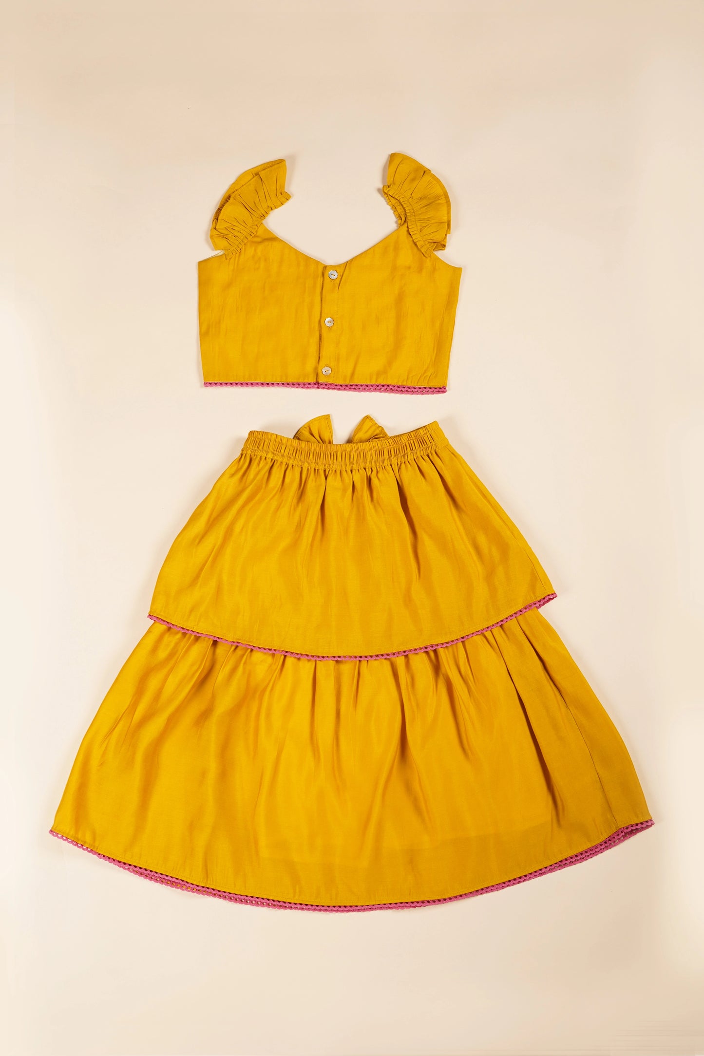 Poochkie musturd yellow lehenga for kids 