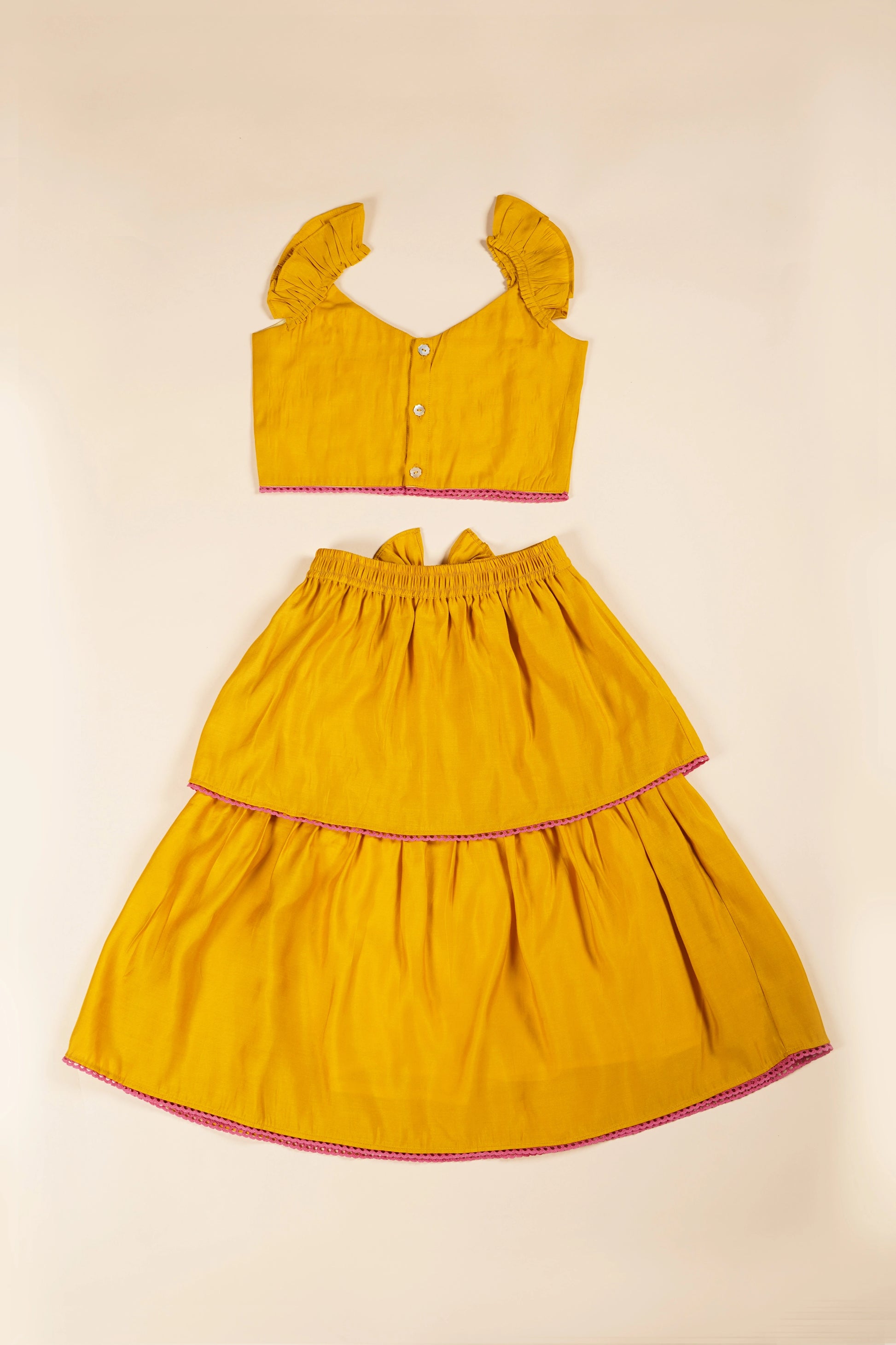 Poochkie musturd yellow lehenga for kids 