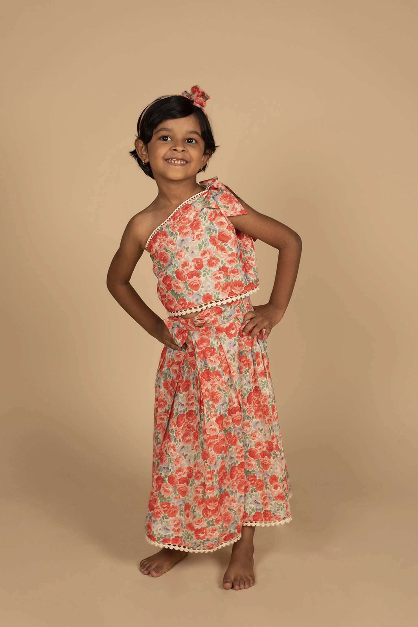 Poochkie red floral  lehenga for  kids