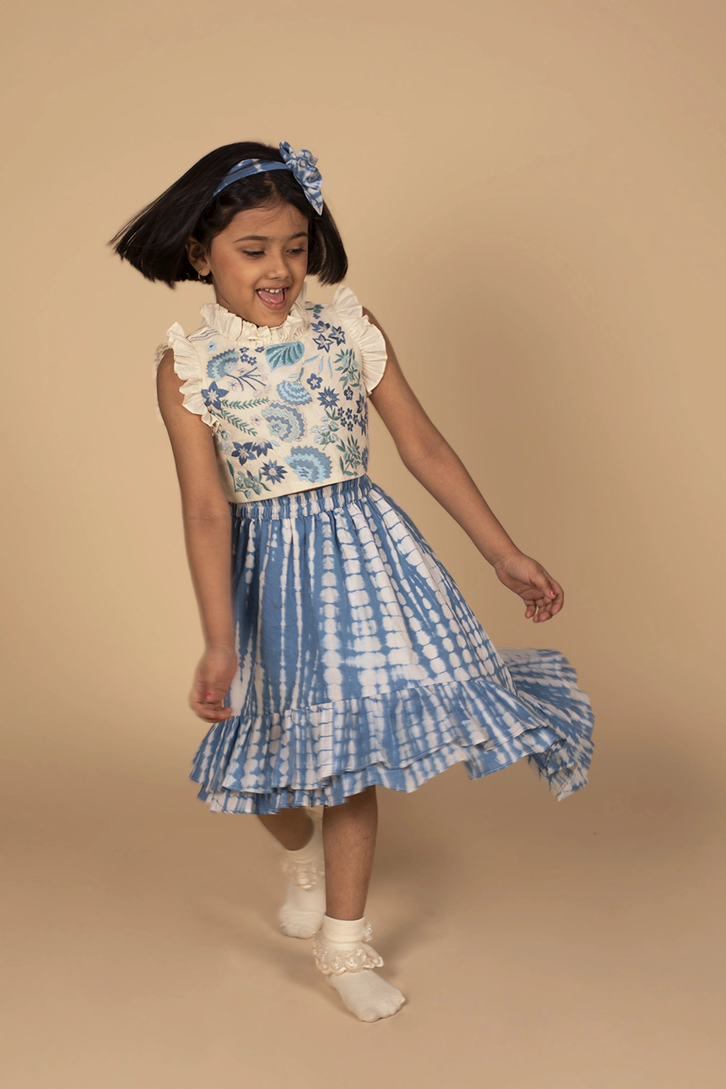 poochkie  blue lehenga set for kids 