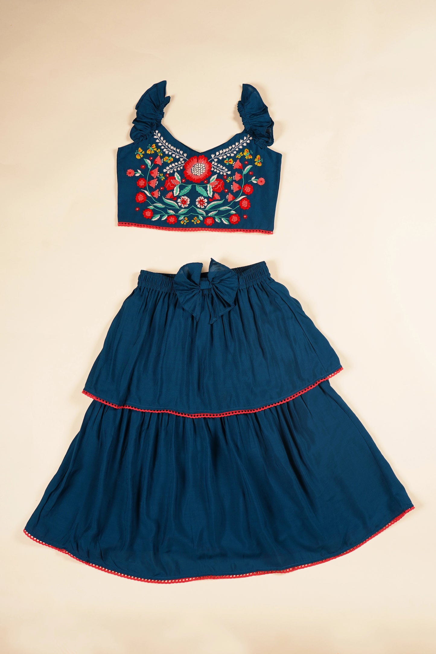 poochkie navy blue lehenga set for kids 