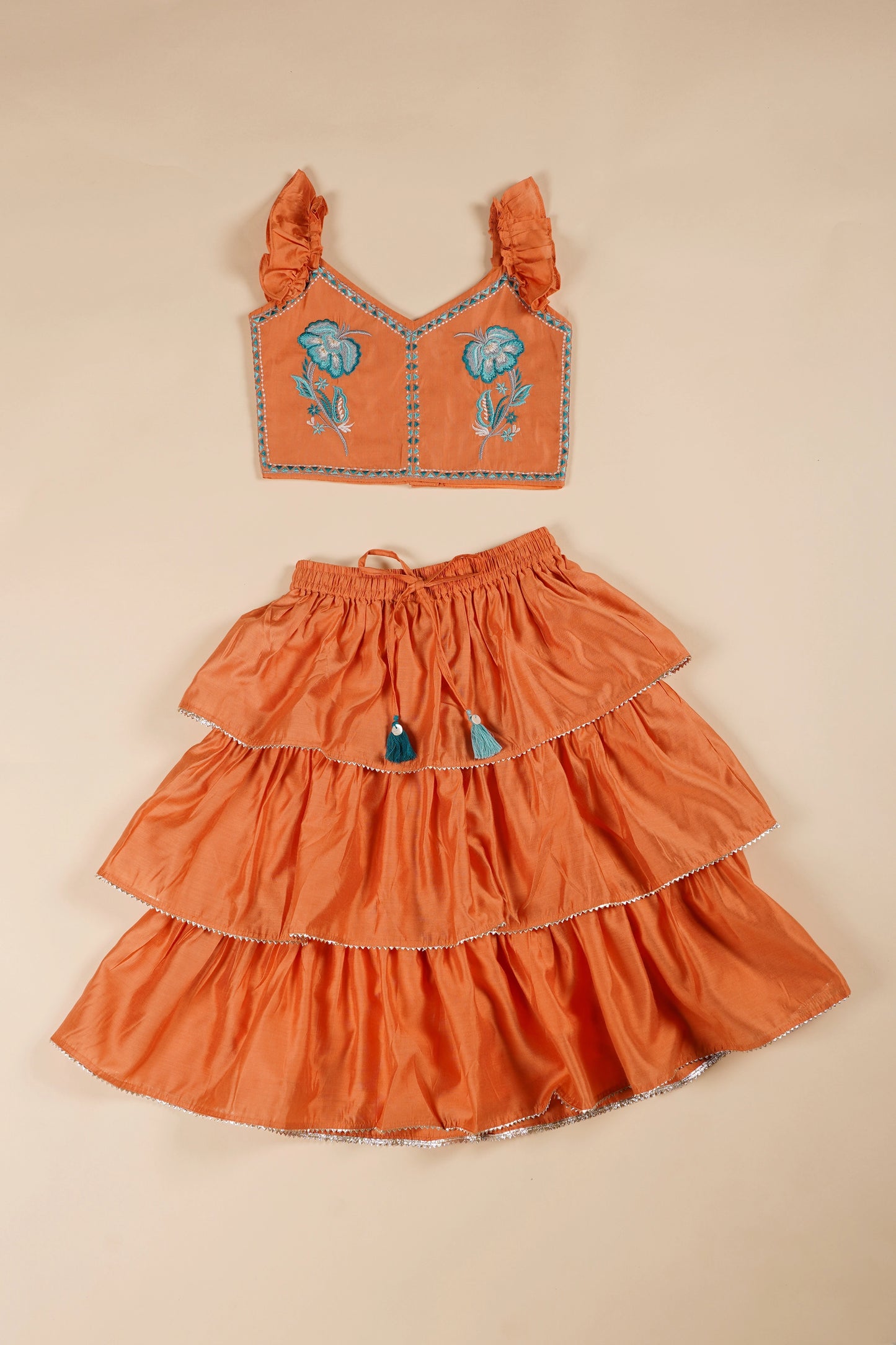 poochkie orange  lehenga set for kids