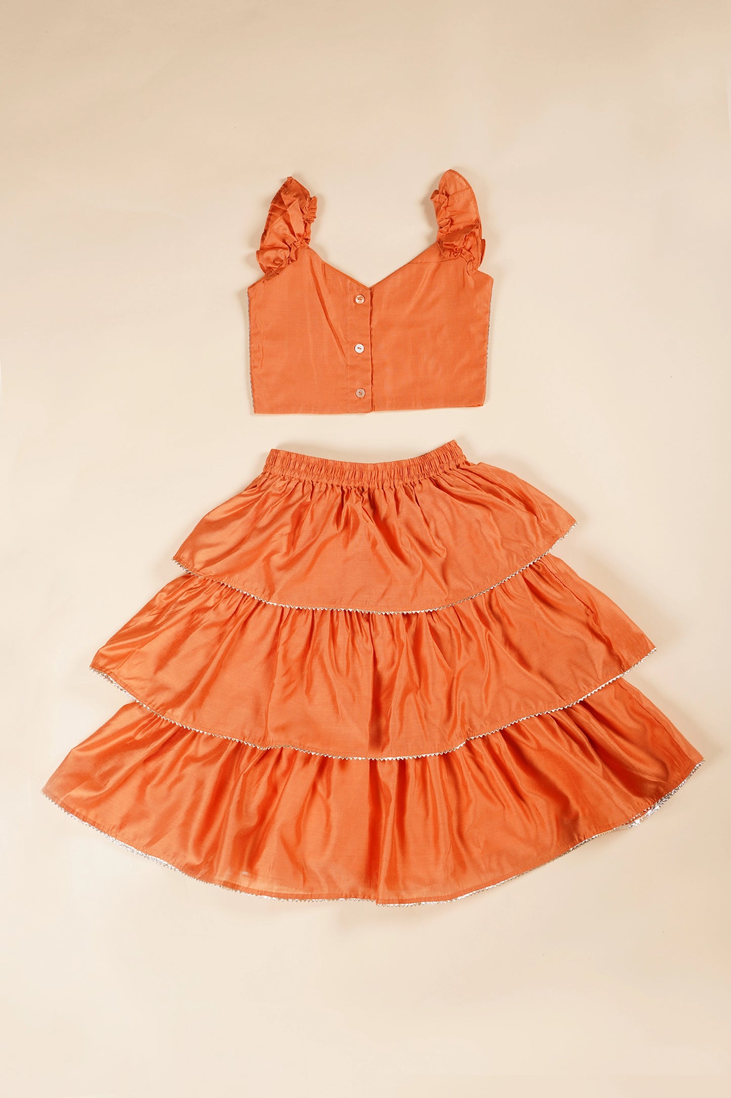 poochkie orange lehenga set for kids