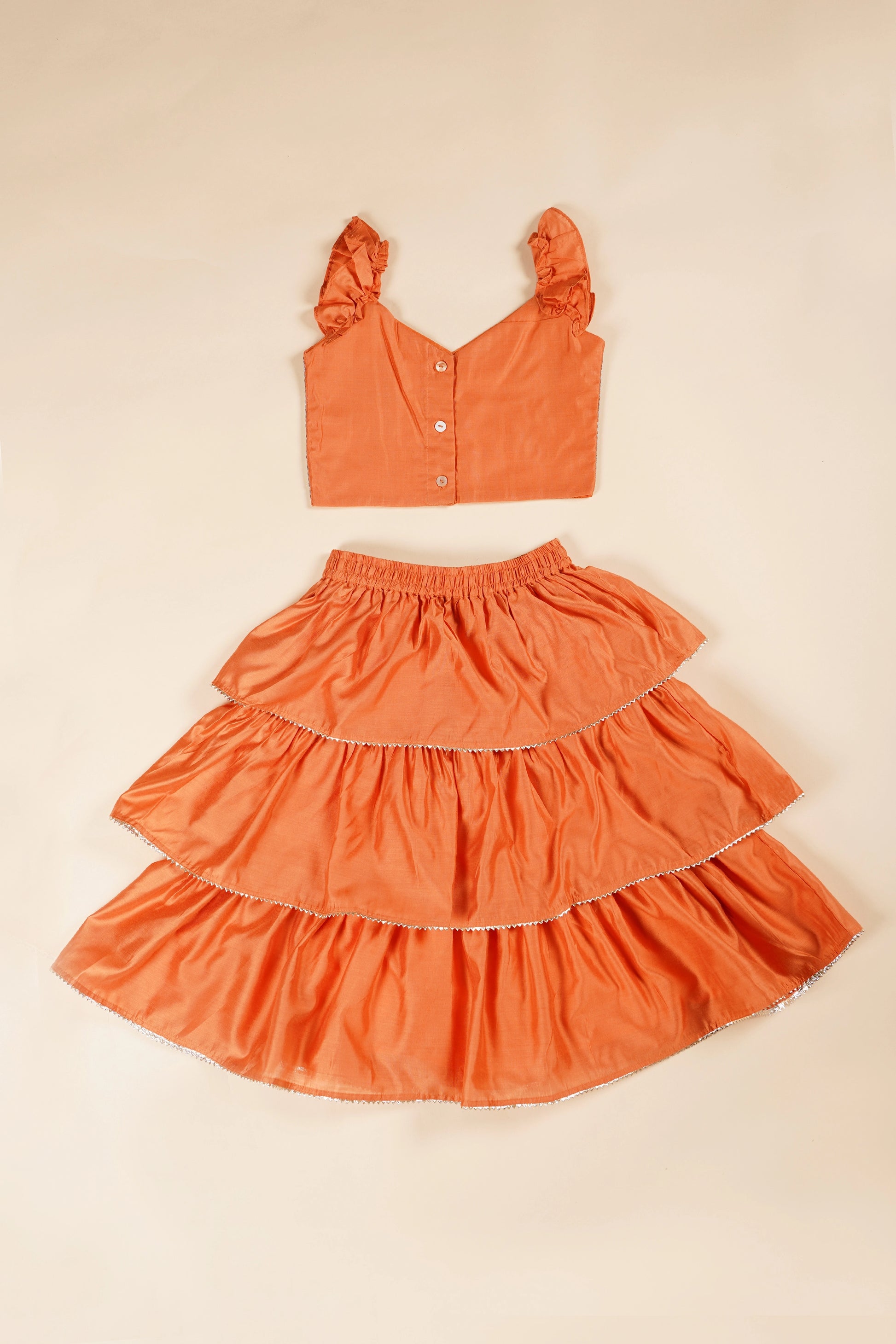 poochkie orange lehenga set for kids