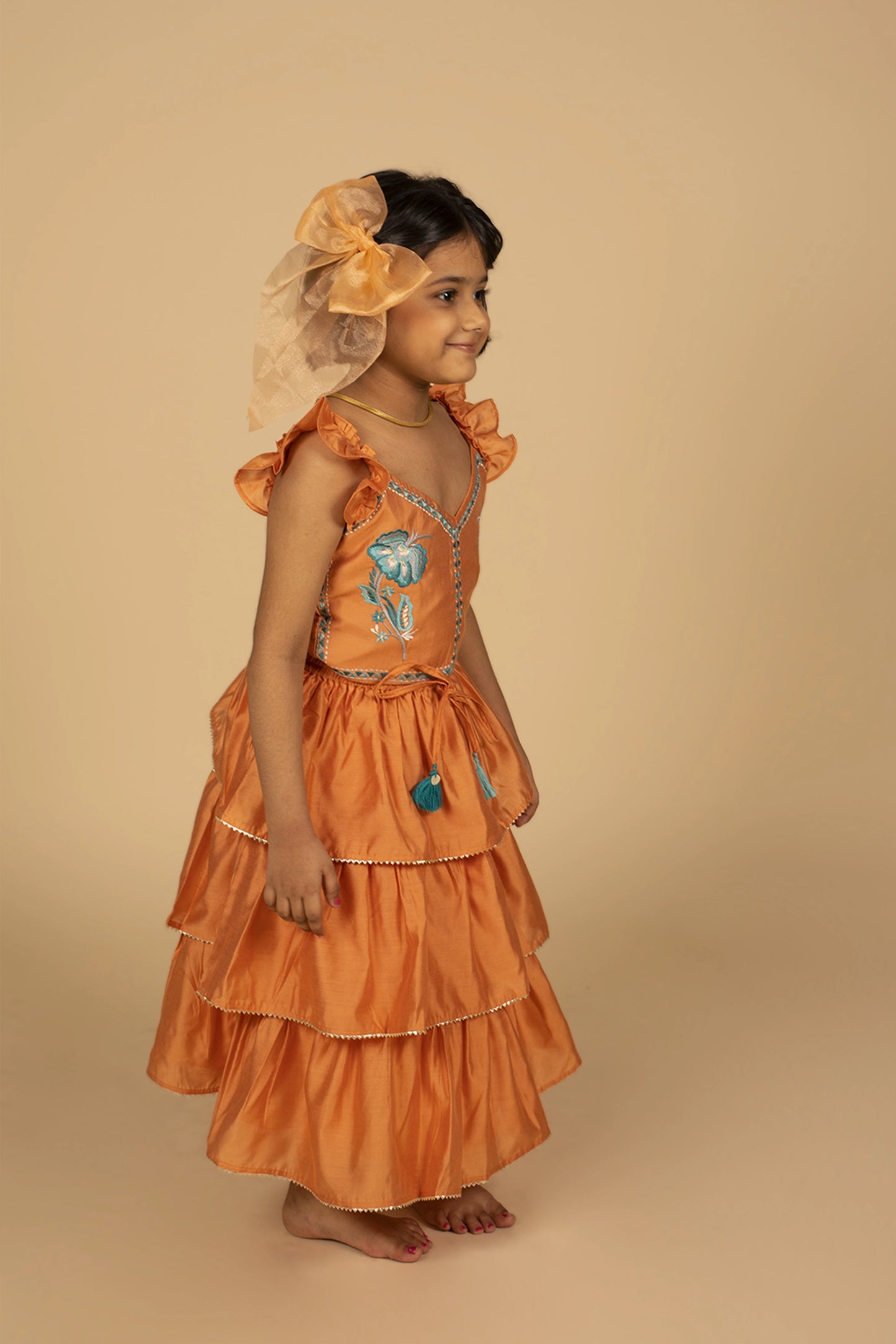 poochkie orange lehenga set for kids