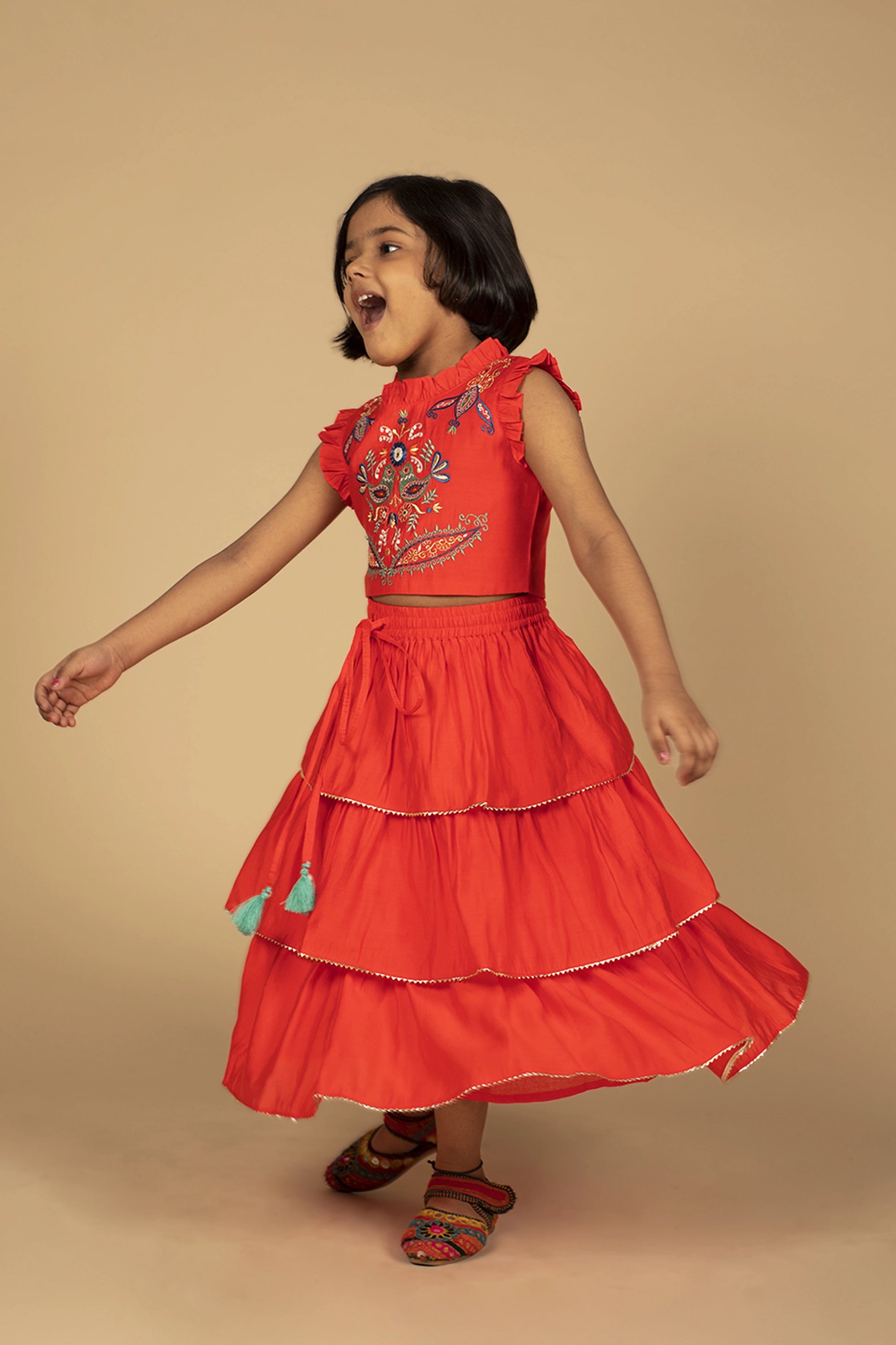 Poochkie red lehenga for kids 