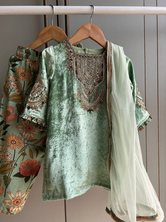 Daneen Mint Green Velvet Kurta