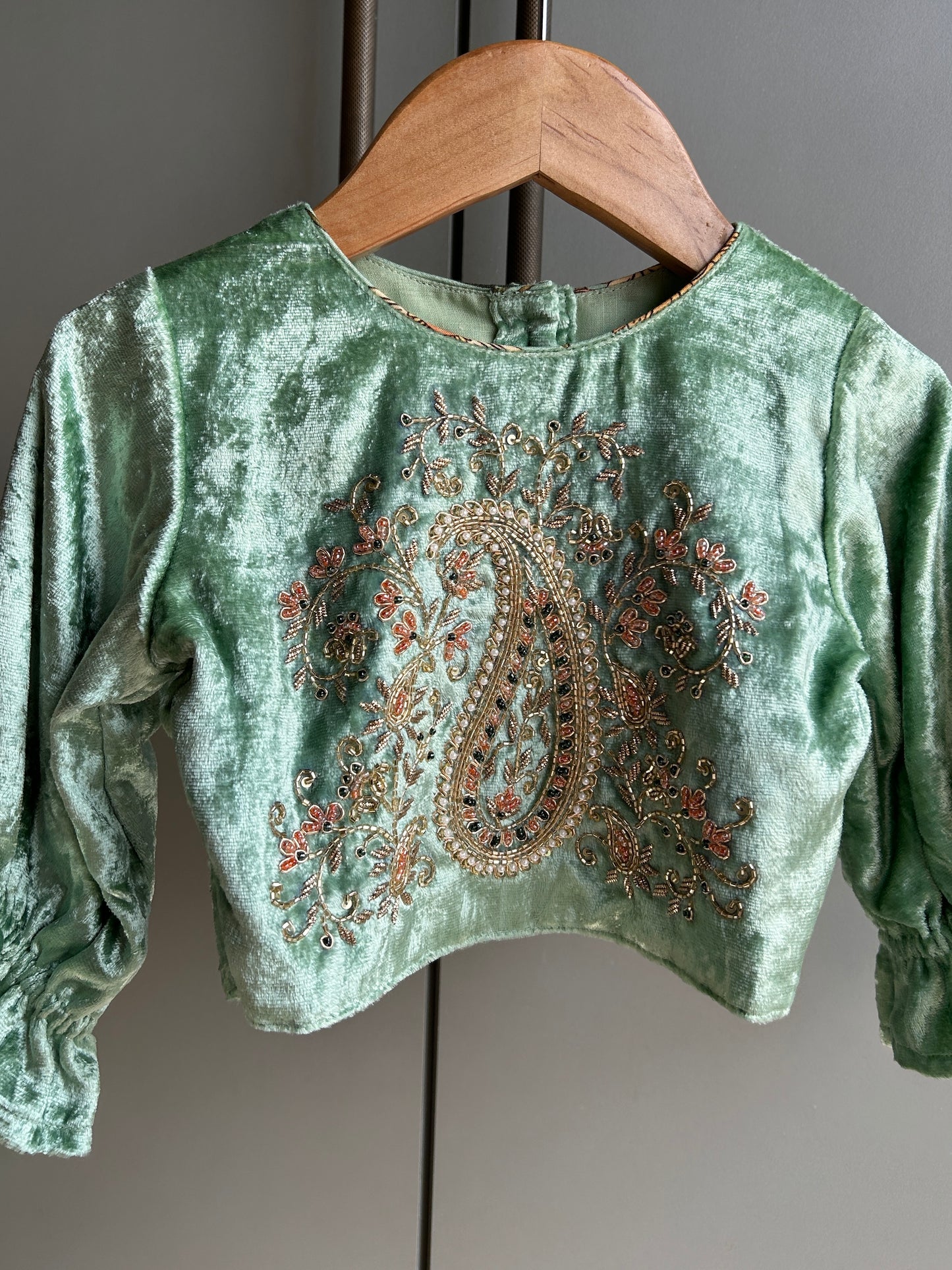 Dareen mint embroidered velvet lehenga set