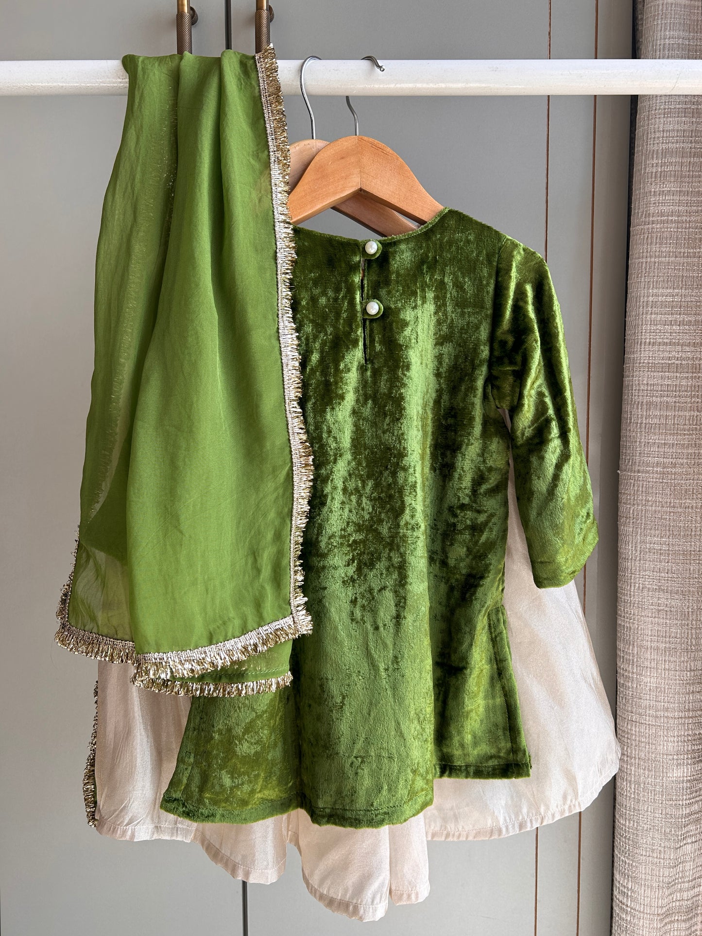 Mehendi Green Velvet Kurti with Palazzo and Dupatta
