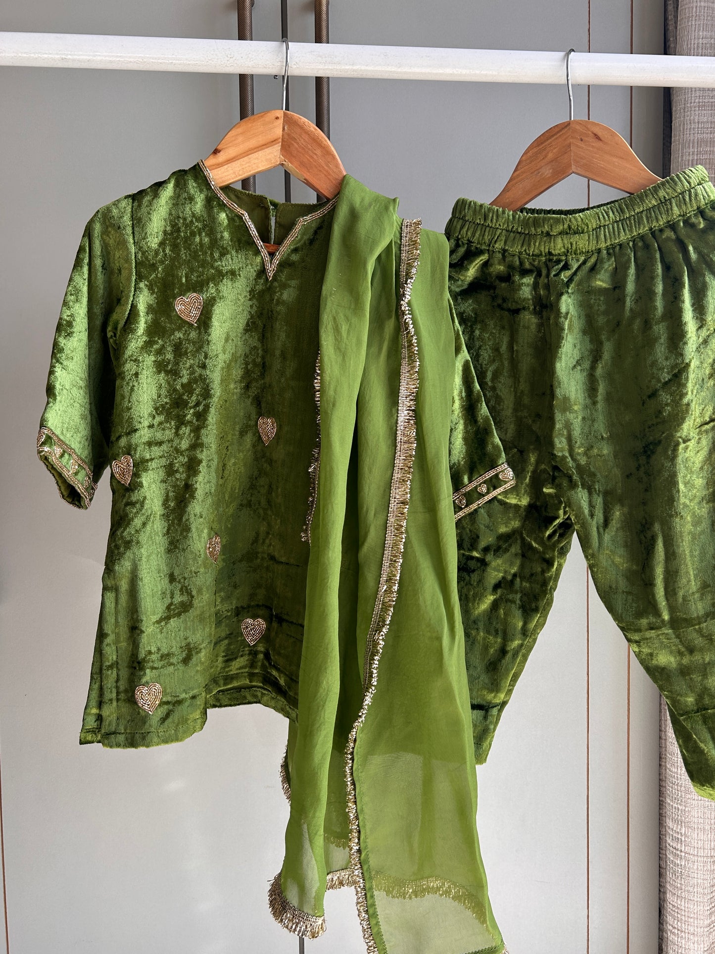 Green Dilbar Velvet Zardozi Embroidered Lehenga Set