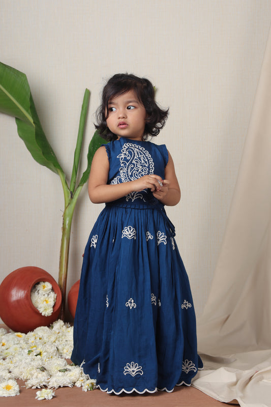 Blue Nelumbo Dori Embroidered Top And Fringe Tassel Enhanced Lehenga