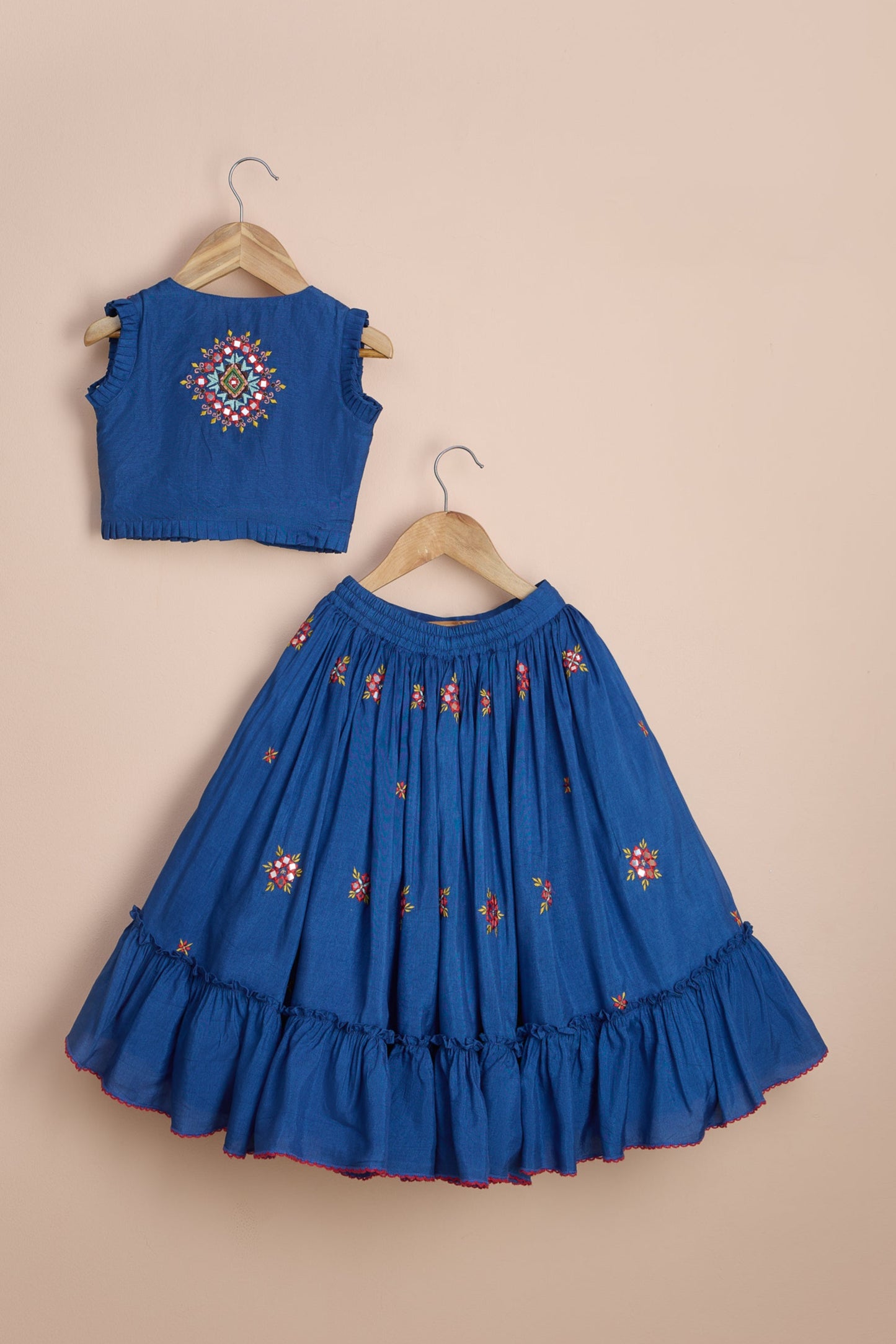 Padmini Blue Embroidered Blue Top And Flared Lehenga