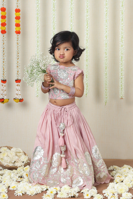 Pink Gota Work Embroidered Top And Lehenga