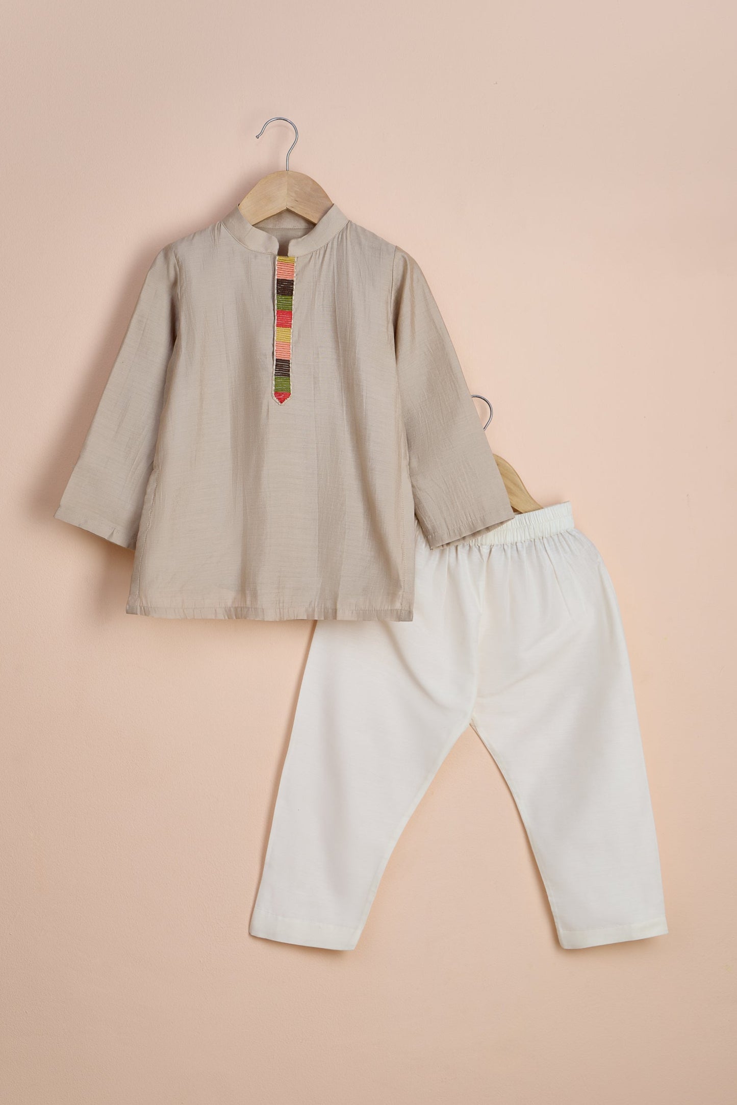 Bagula Beige Kurta And Embroidered Front Open Jacket With Pyjama