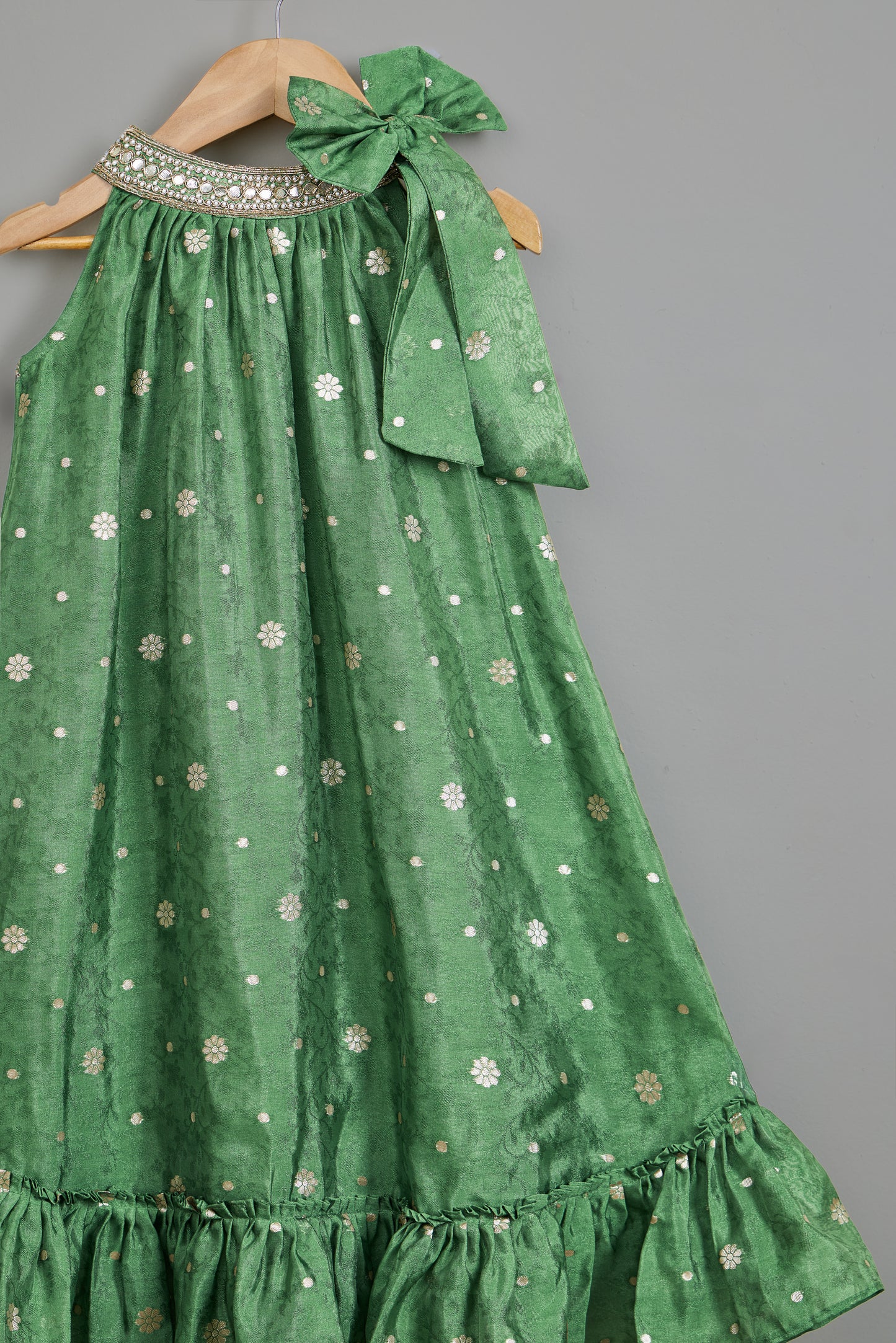 Halter Neck Embroidered Green Kurti