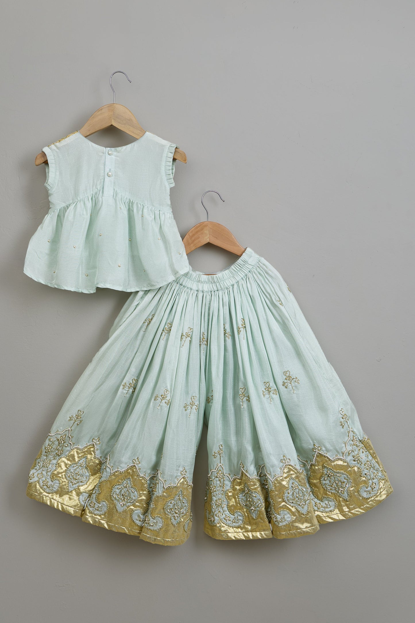 Blue Gota Detailed Peplum Top With Flared Palazzo And Dupatta