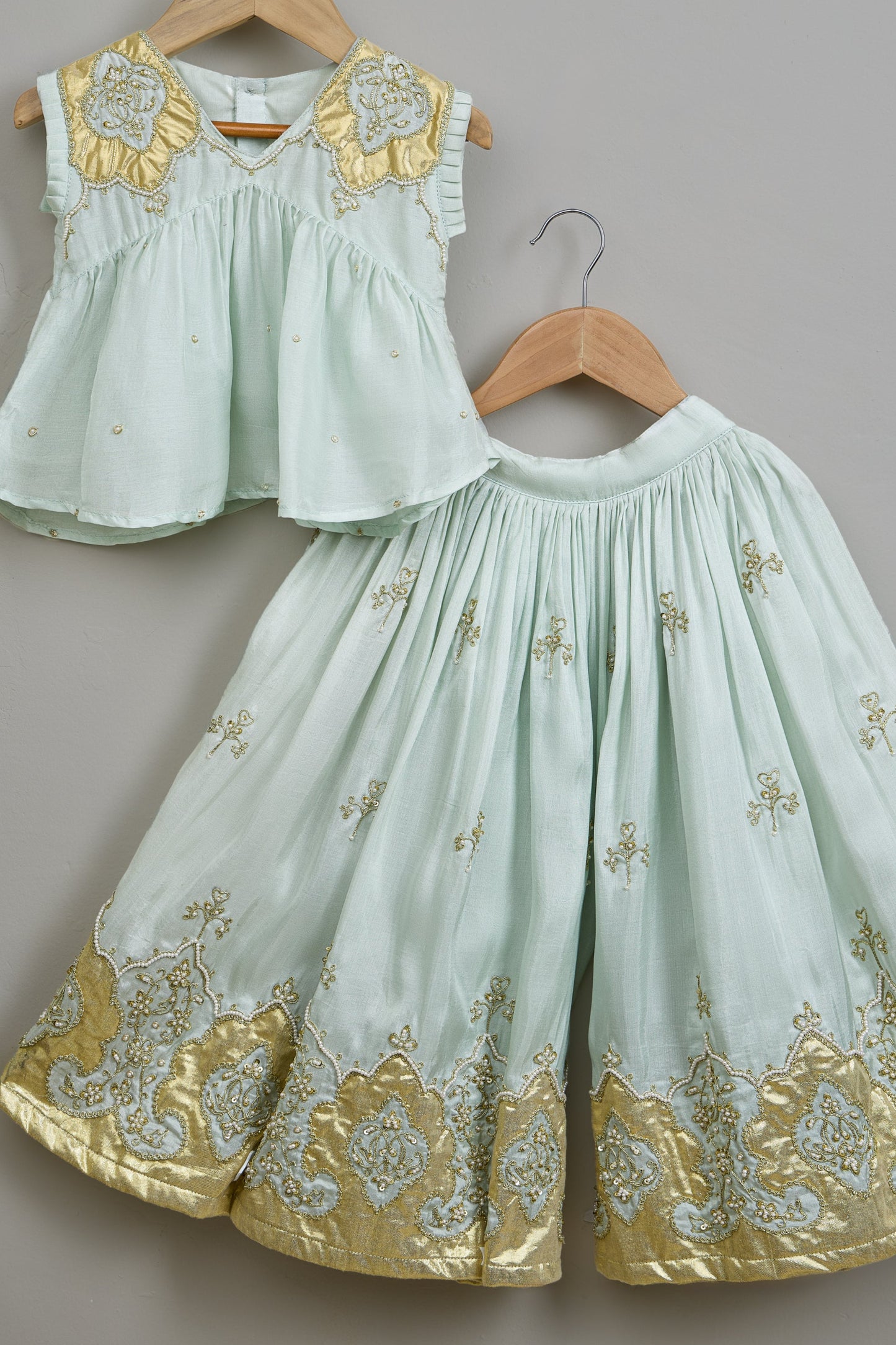 Blue Gota Detailed Peplum Top With Flared Palazzo And Dupatta