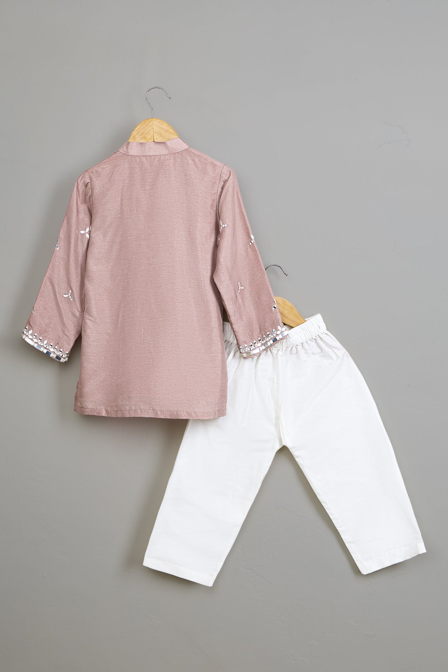 Faux Mirror Embroidered Pink Kurta With Pyjama