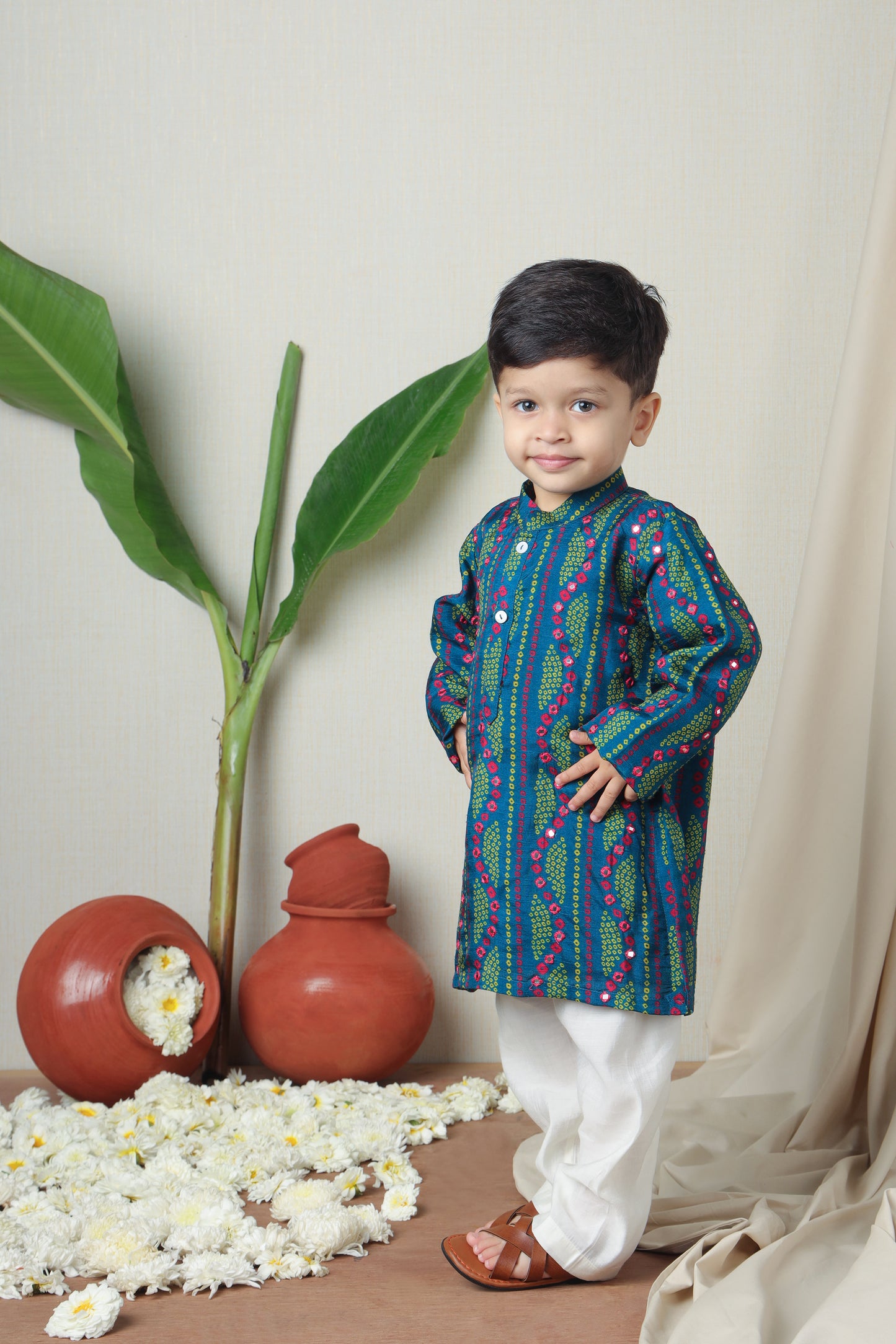 Teal Bandhani Printed Ethnic Kurta Set (Ready To Ship)