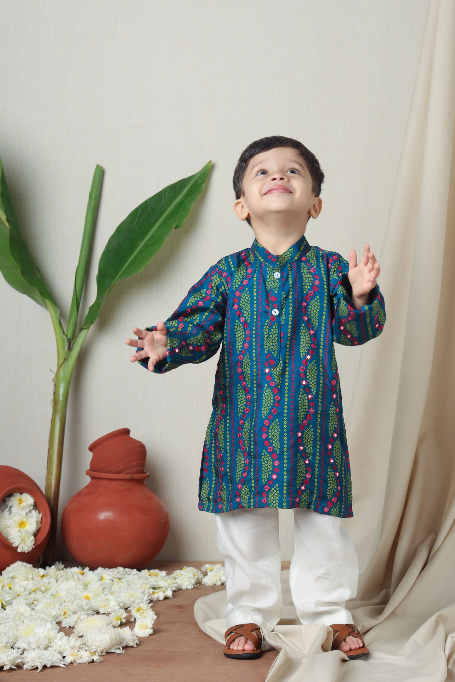 Teal Bandhani Printed Ethnic Kurta Set (Ready To Ship)