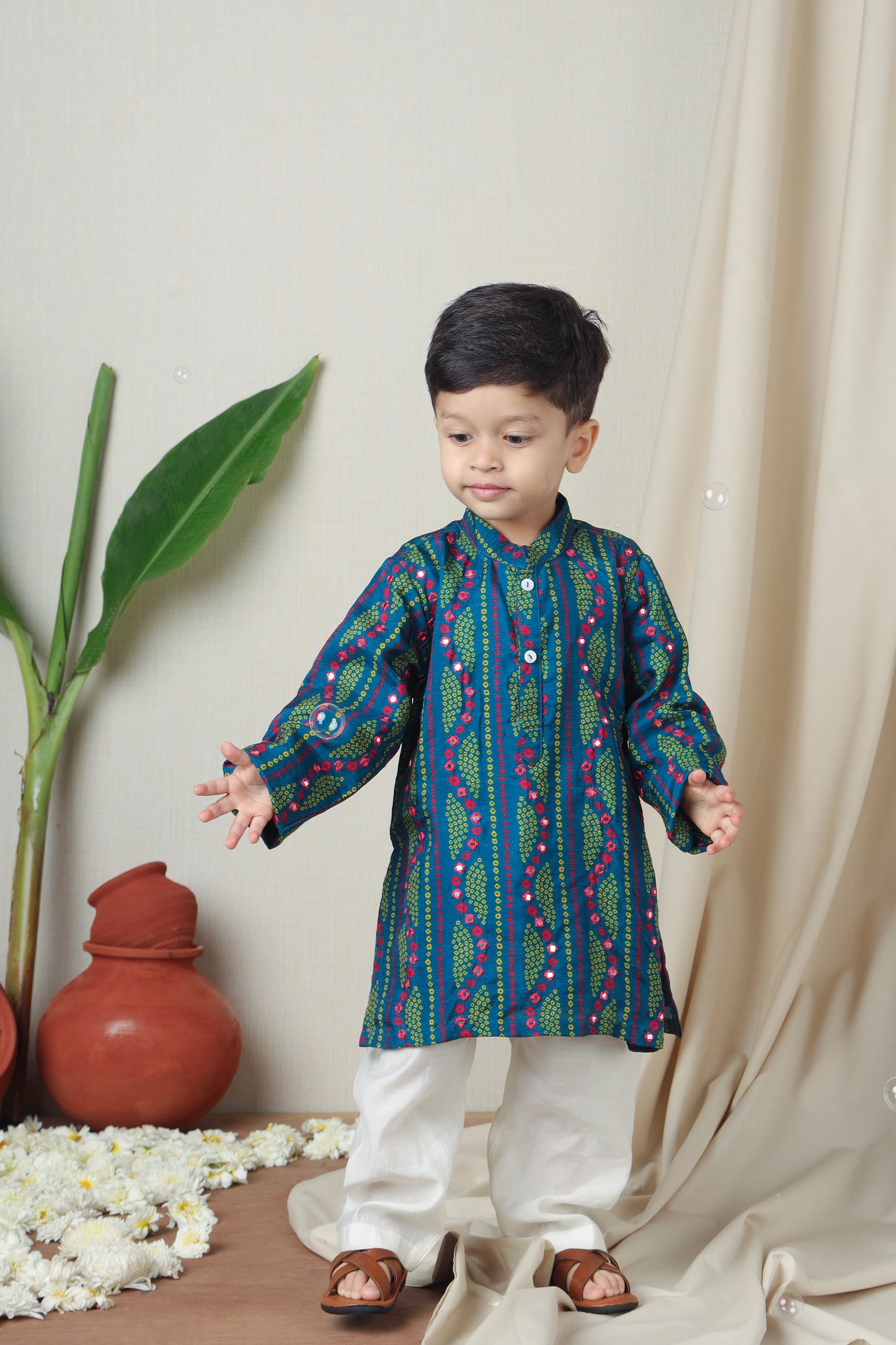 Teal Bandhani Printed Ethnic Kurta Set (Ready To Ship)