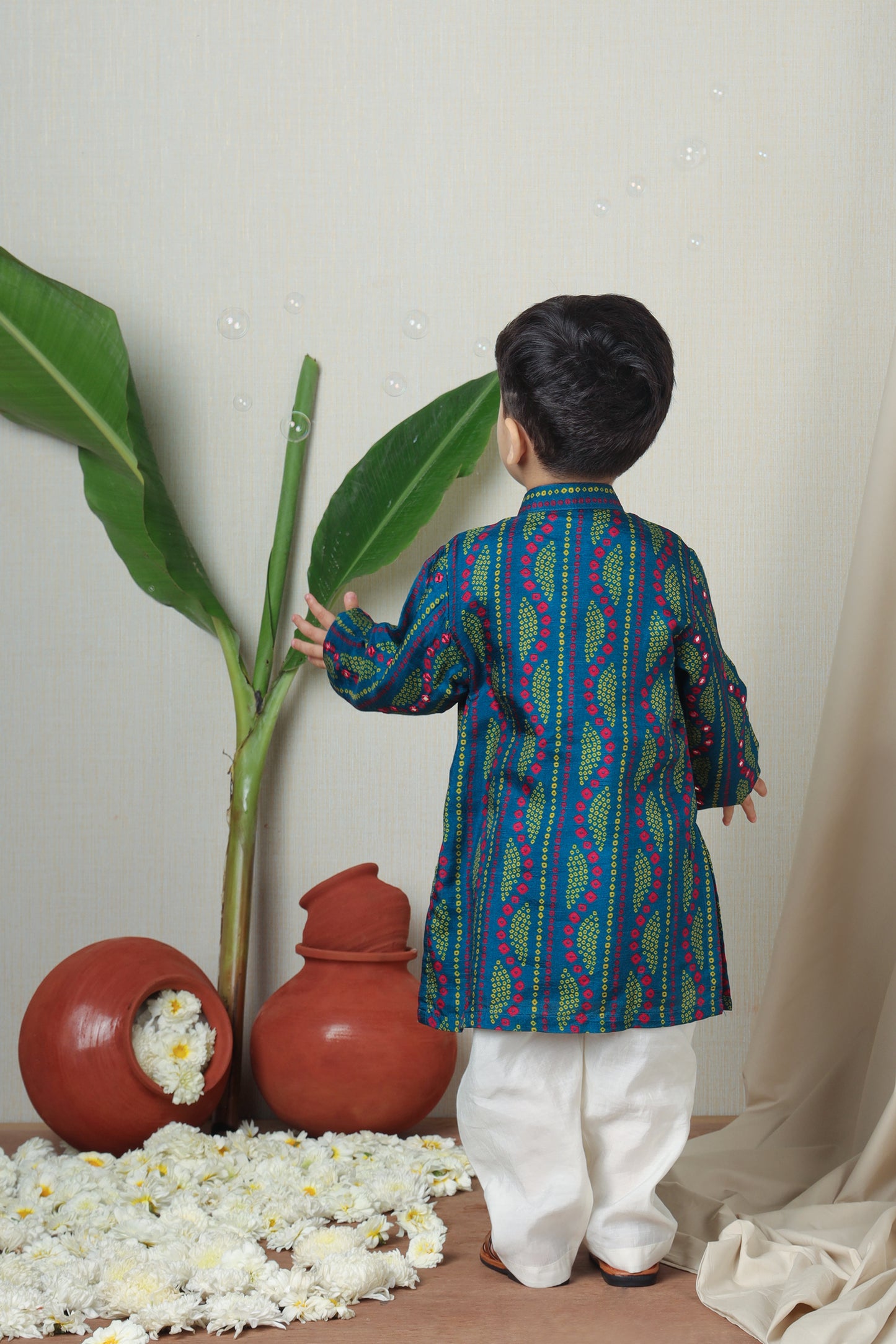 Teal Bandhani Printed Ethnic Kurta Set (Ready To Ship)