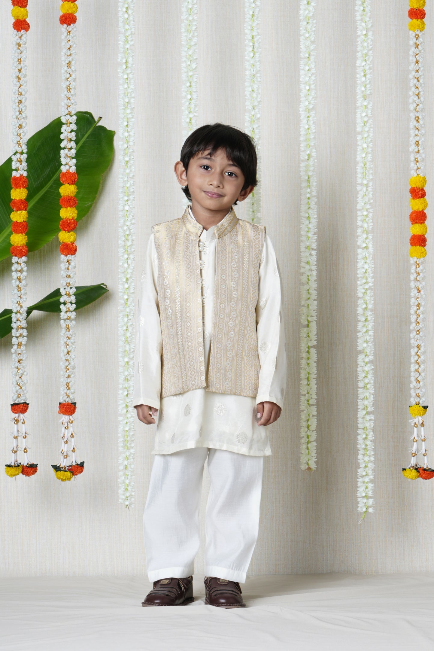 Ivory Embroidered Jacket Kurta Set