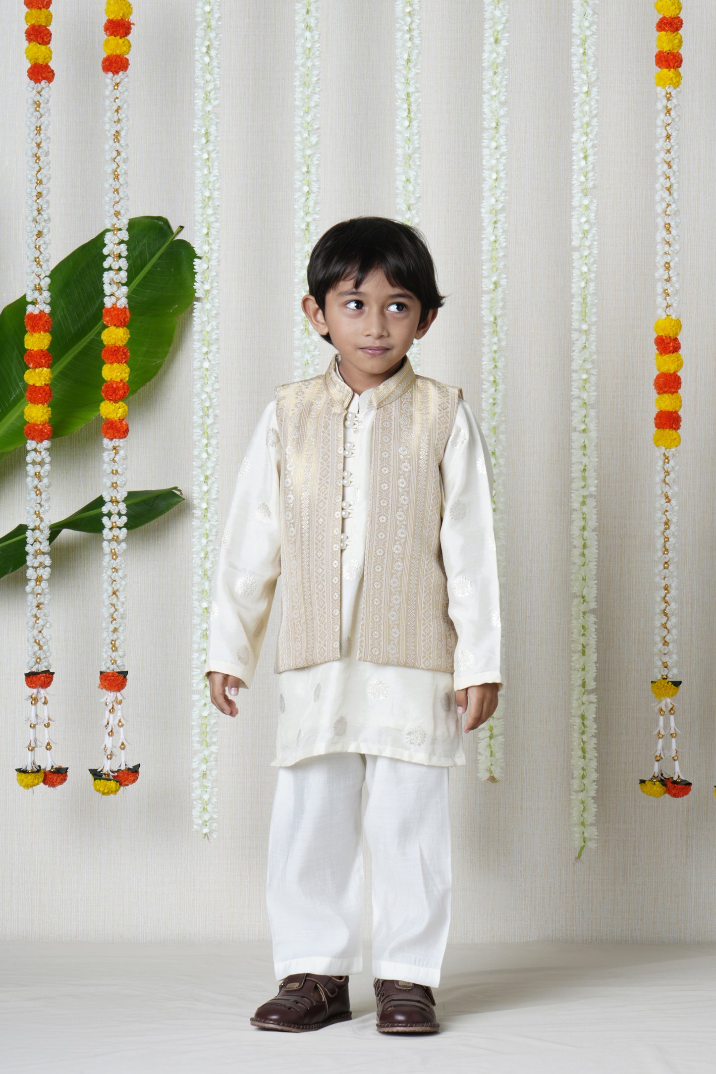 Ivory Embroidered Jacket Kurta Set