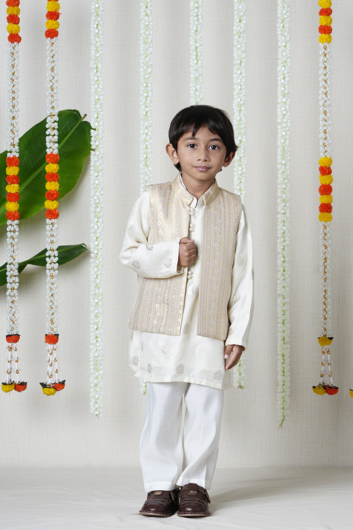Ivory Embroidered Jacket Kurta Set